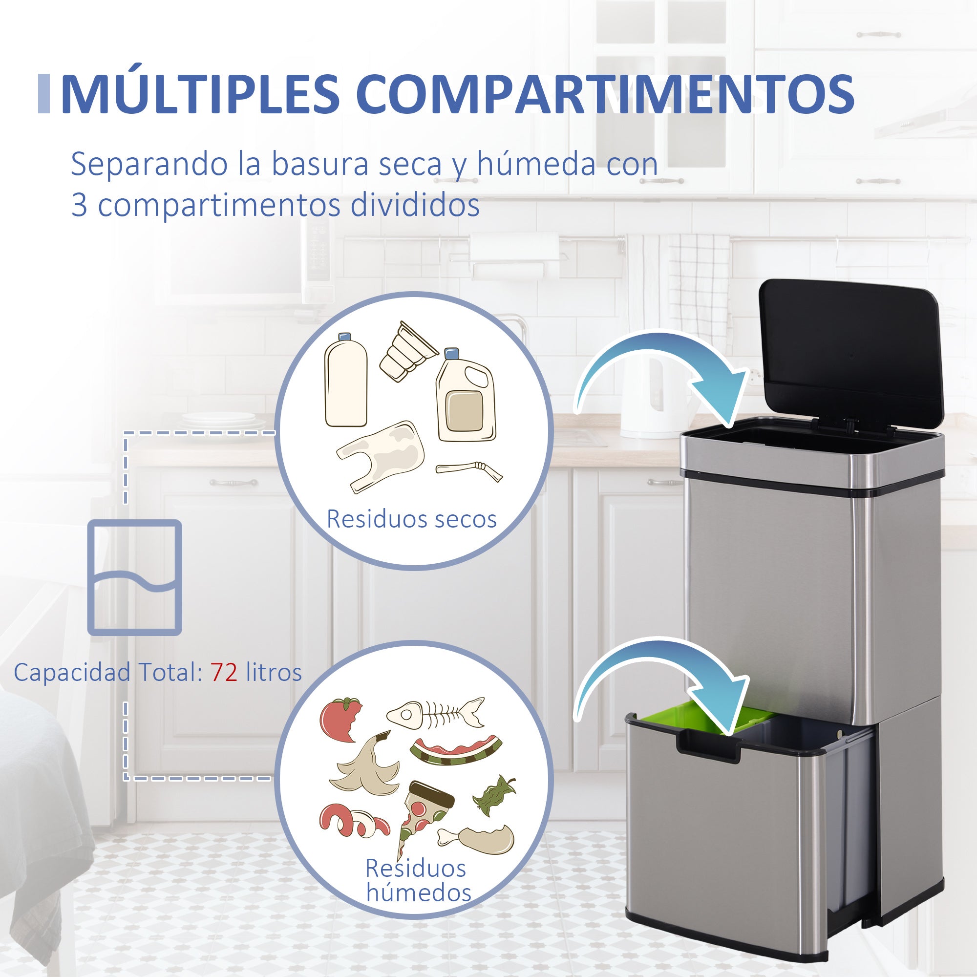 Balde de Lixo Automático 72L Prata 42x30x81 cm