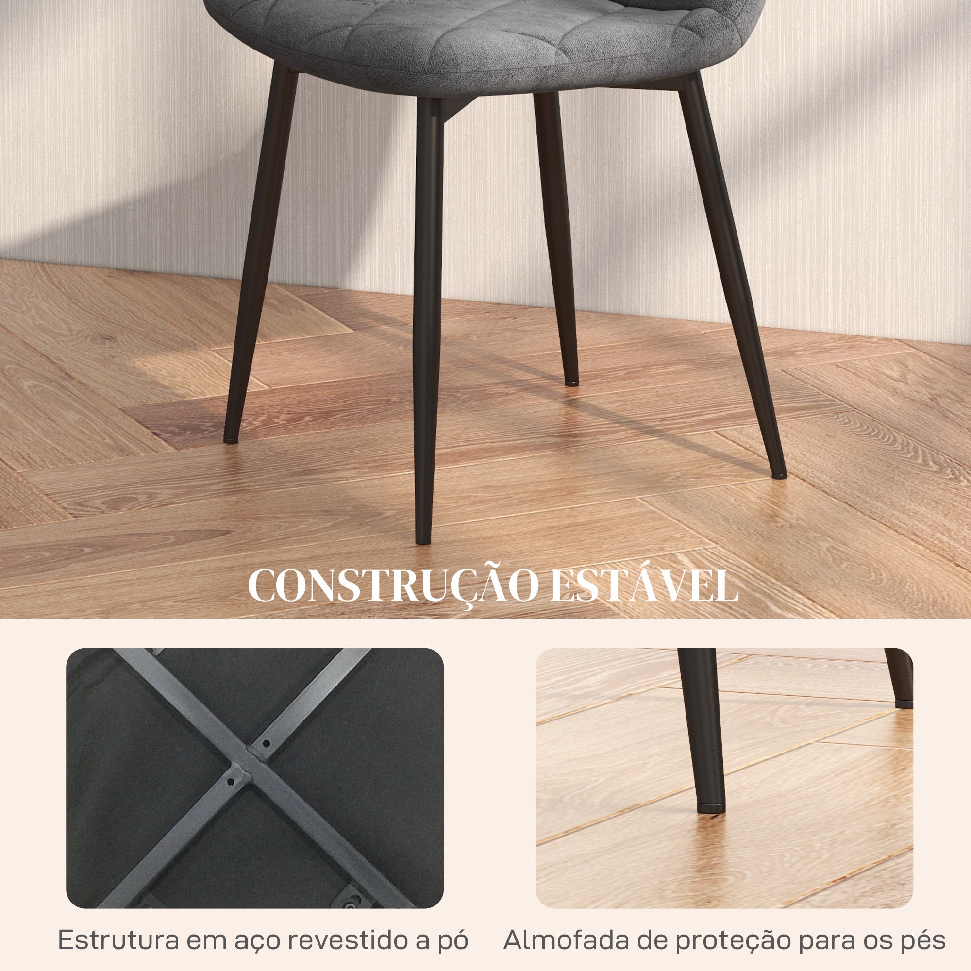 Conjunto de 4 Cadeiras de Jantar Estofadas em Veludo Cinzento 45x54x87 cm