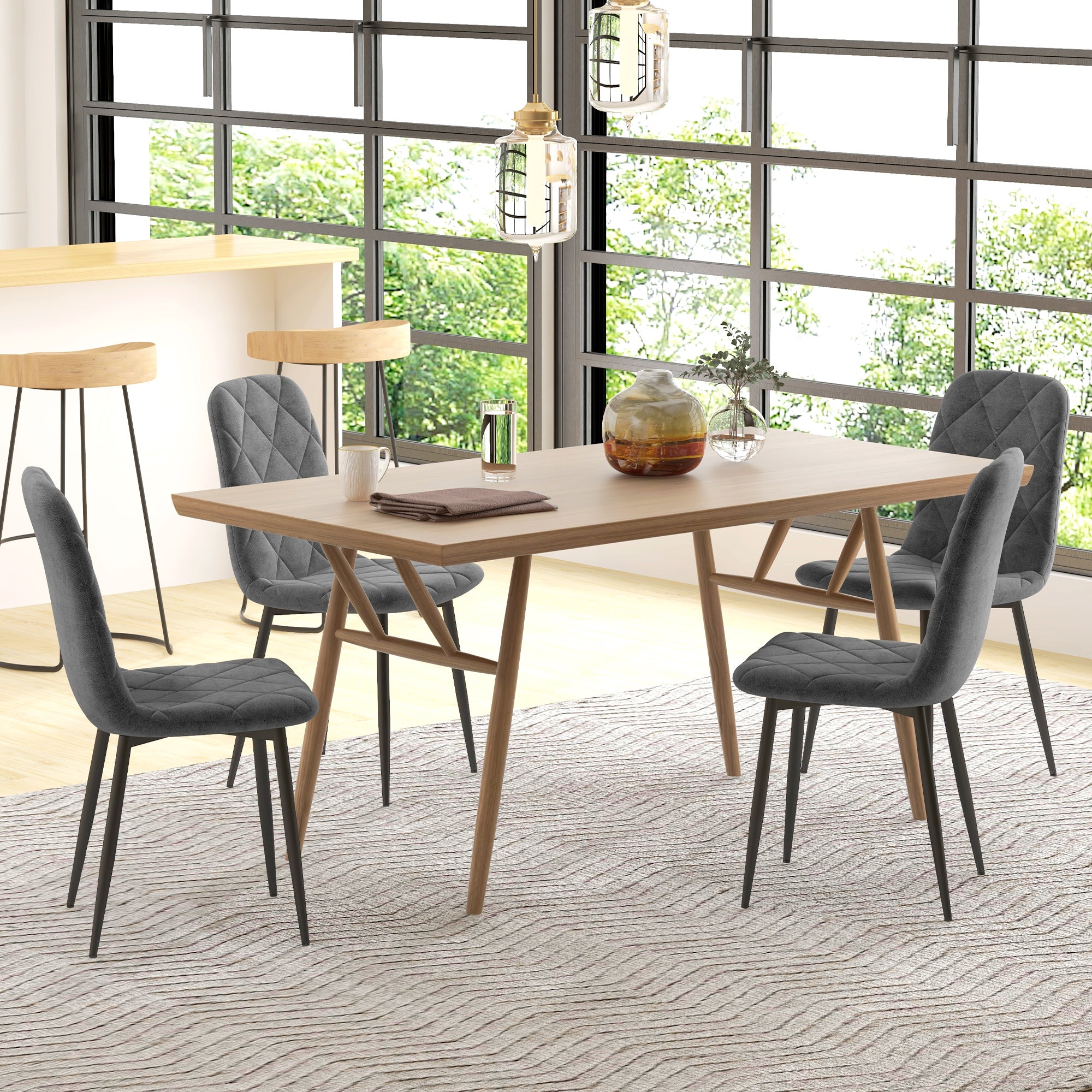 Conjunto de 4 Cadeiras de Jantar Estofadas em Veludo Cinzento 45x54x87 cm