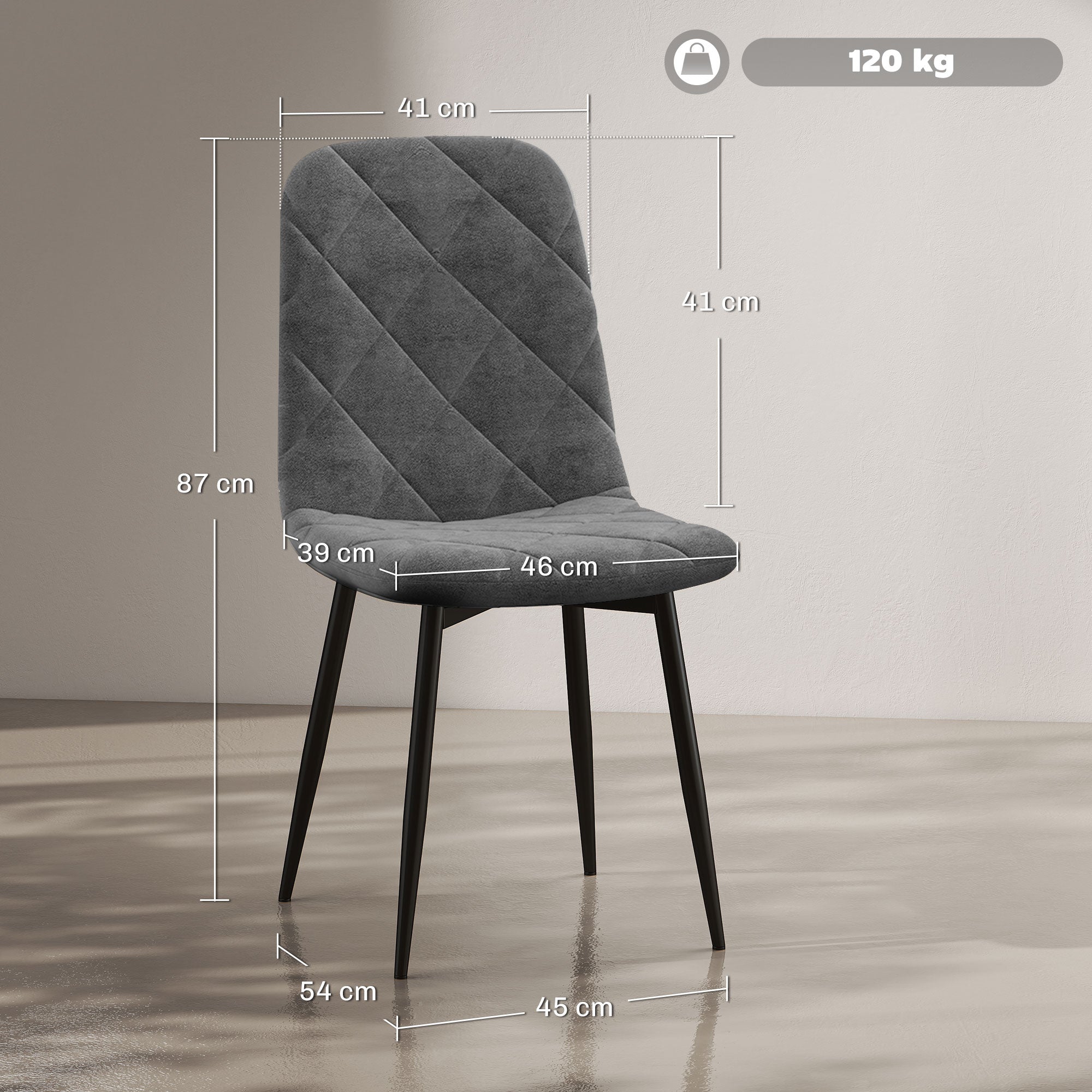 Conjunto de 4 Cadeiras de Jantar Estofadas em Veludo Cinzento 45x54x87 cm