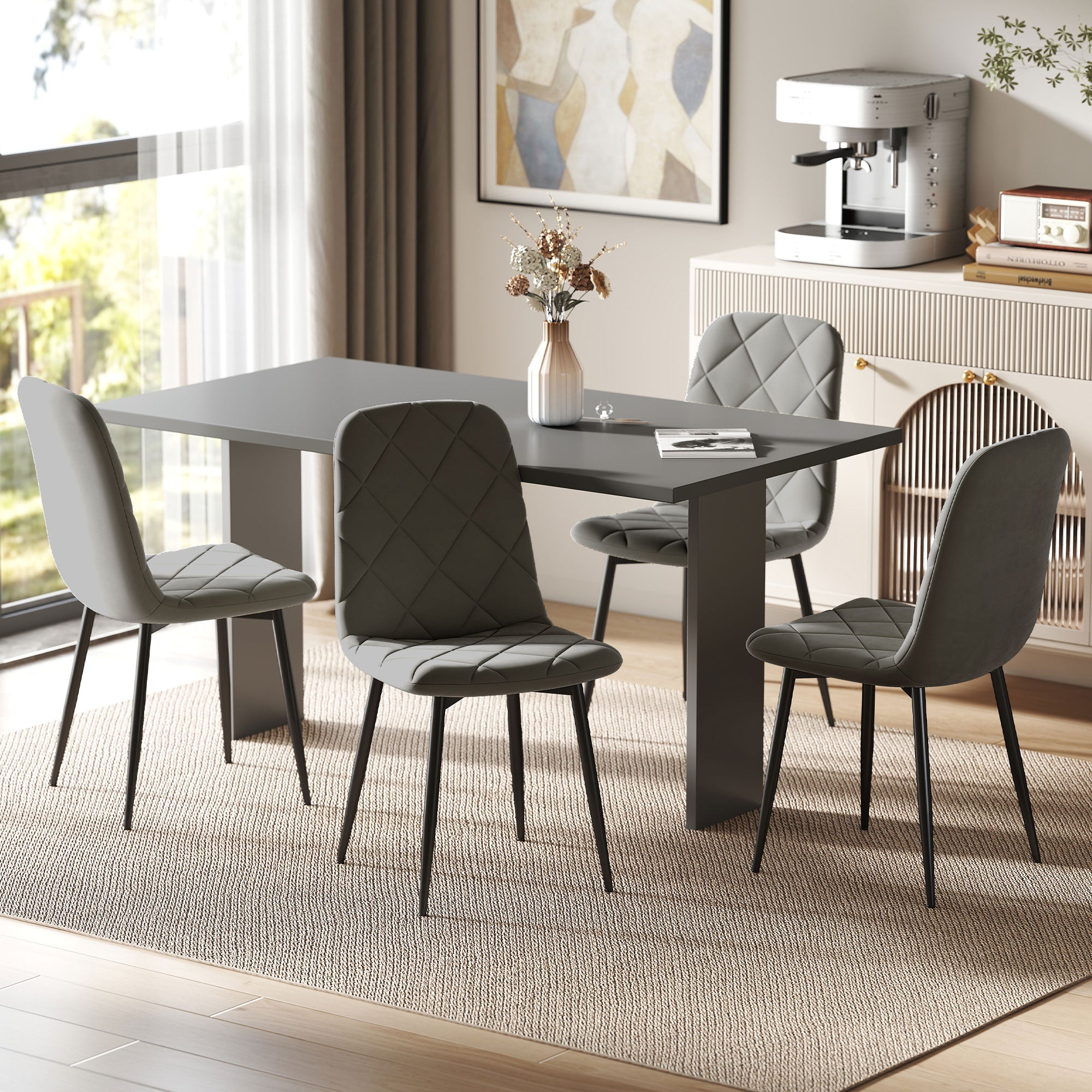 Conjunto de 4 Cadeiras de Jantar Estofadas em Veludo Cinzento 45x54x87 cm