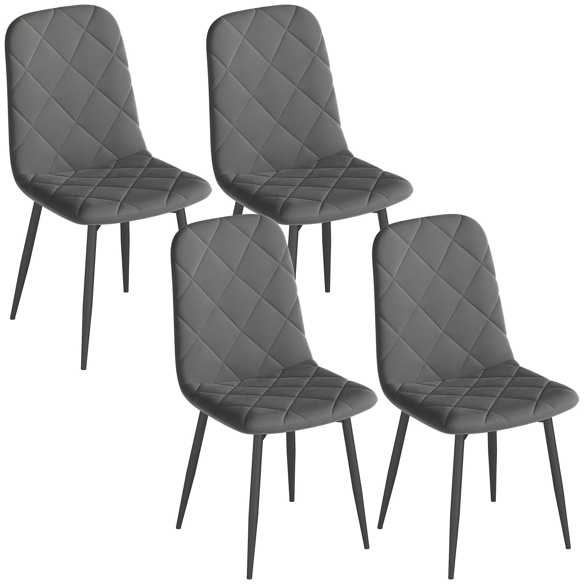 Conjunto de 4 Cadeiras de Jantar Estofadas em Veludo Cinzento 45x54x87 cm
