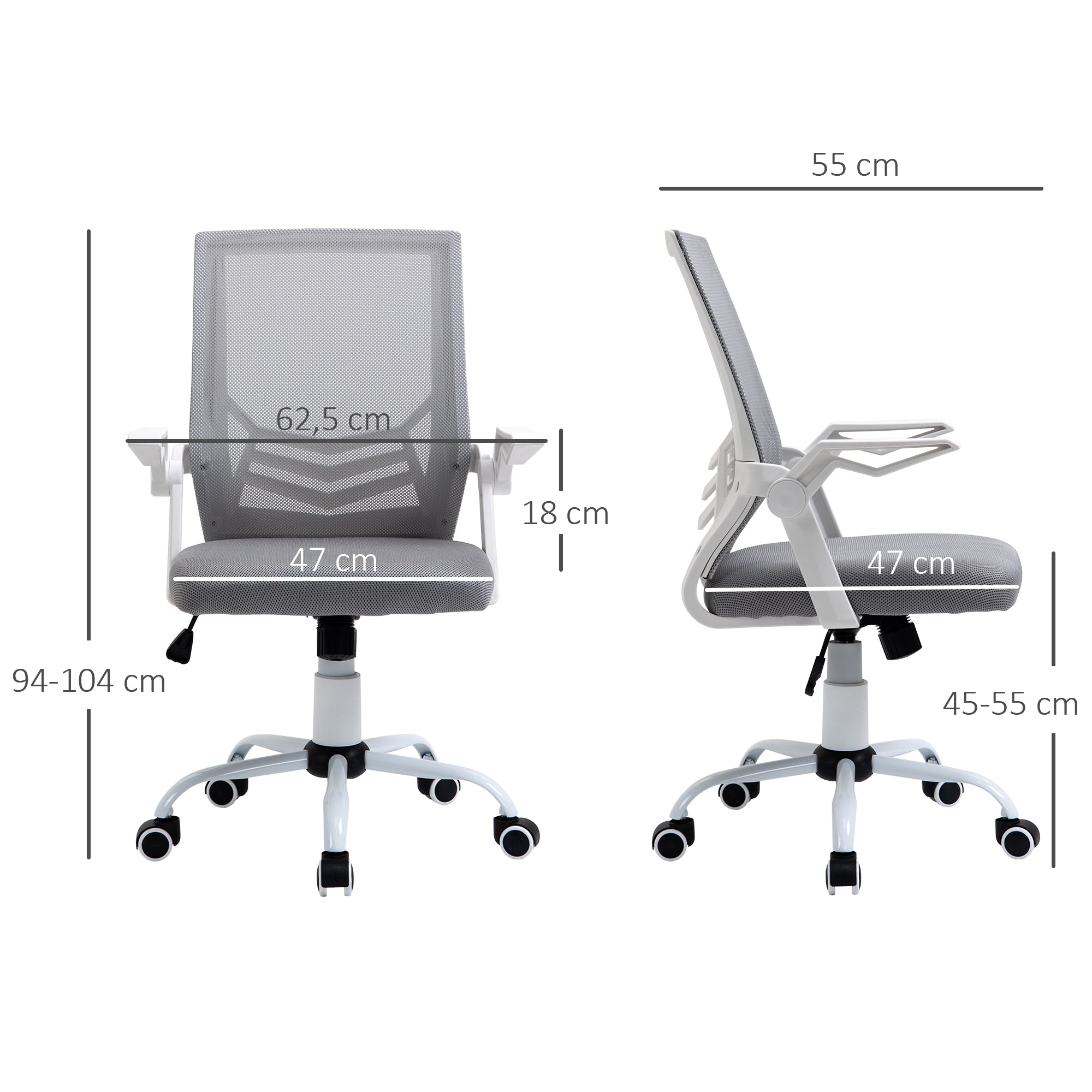 Cadeira de Escritório Ergonômica Cinza 62,5x55x104cm