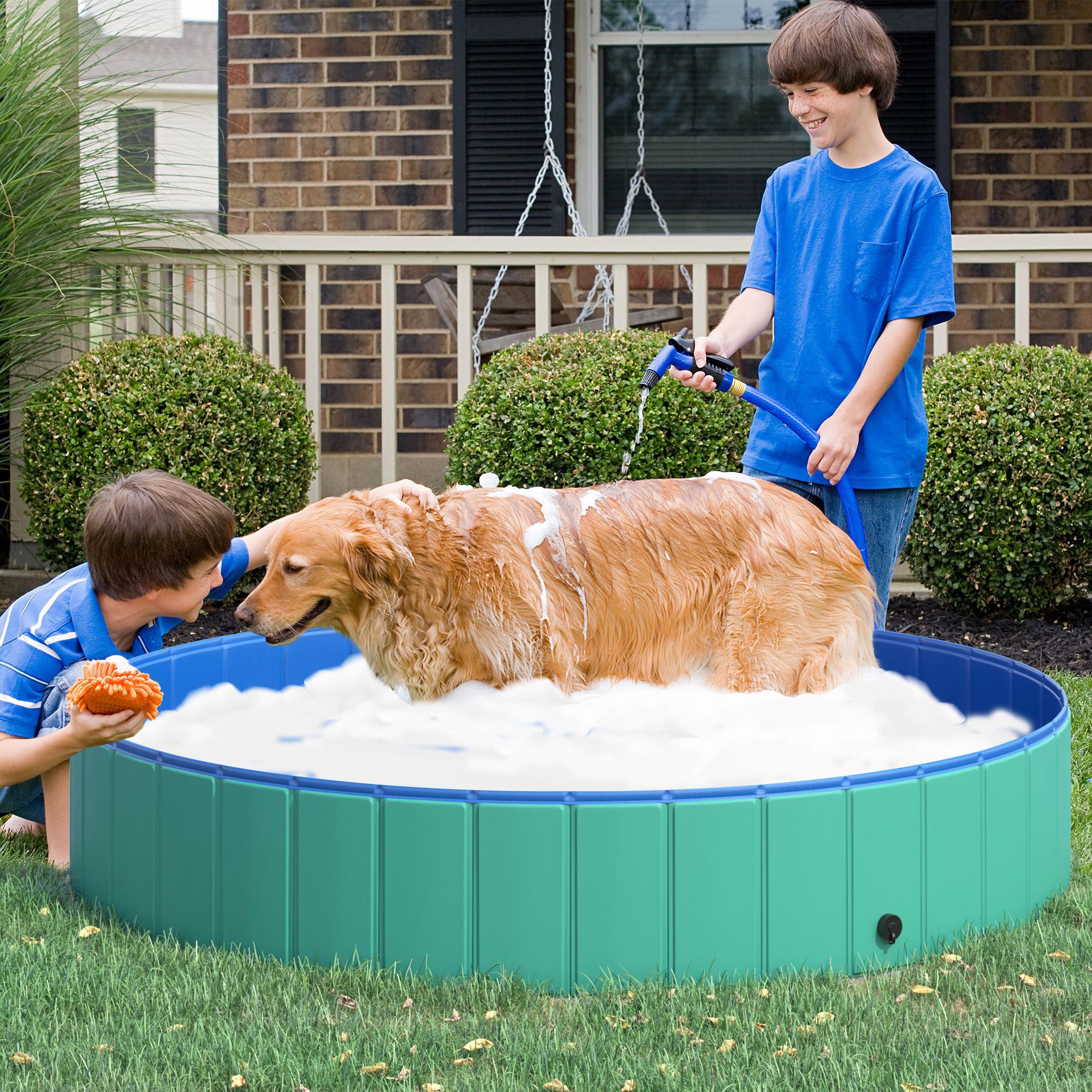 Piscina Dobrável para Cães PVC Azul Ø160x30cm