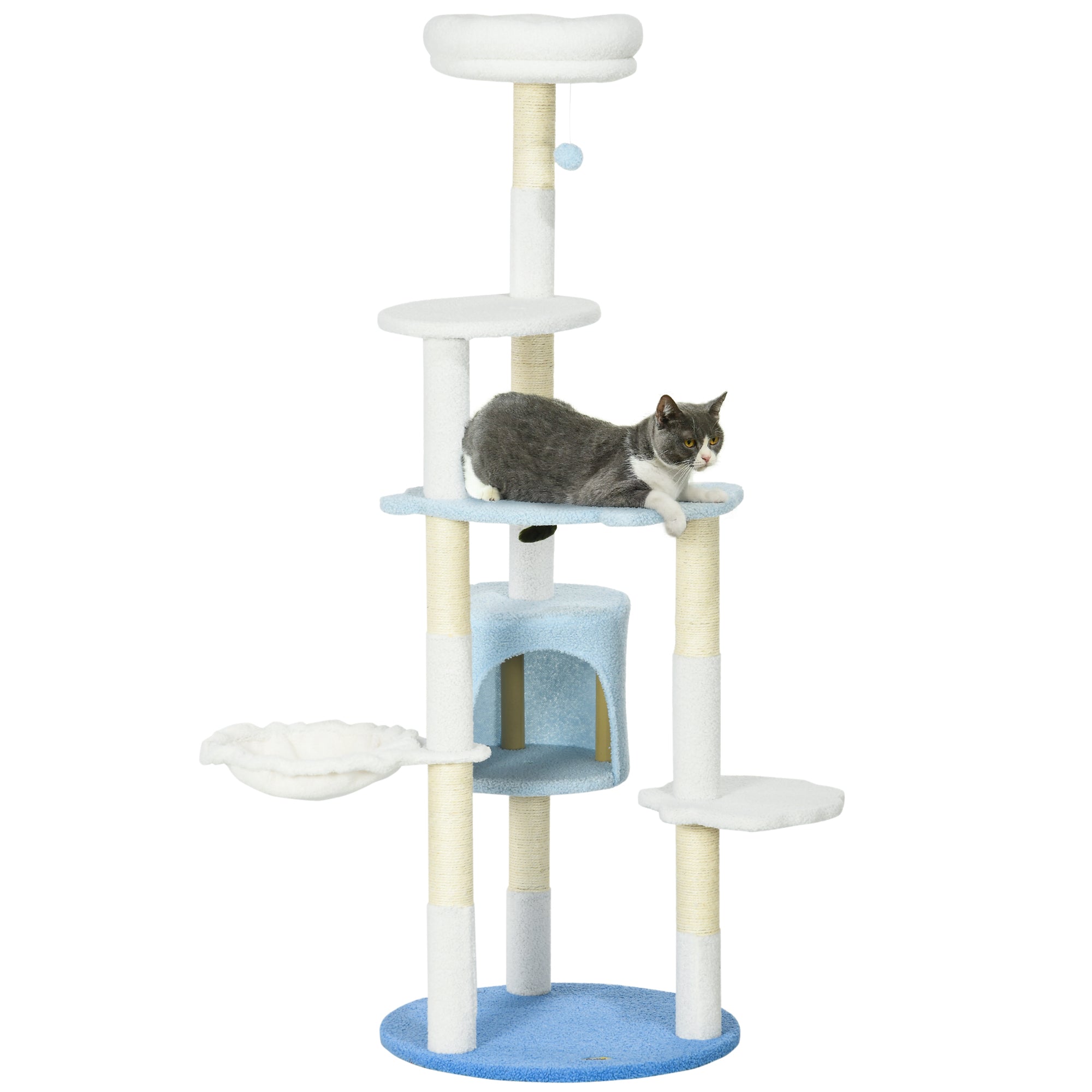 Arranhador para Gatos Grande Ø54,5x155 cm - Branco, Azul e Creme