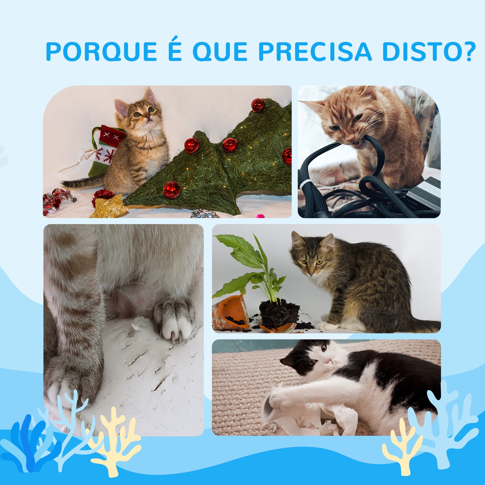 Arranhador para Gatos Grande Ø54,5x155 cm - Branco, Azul e Creme