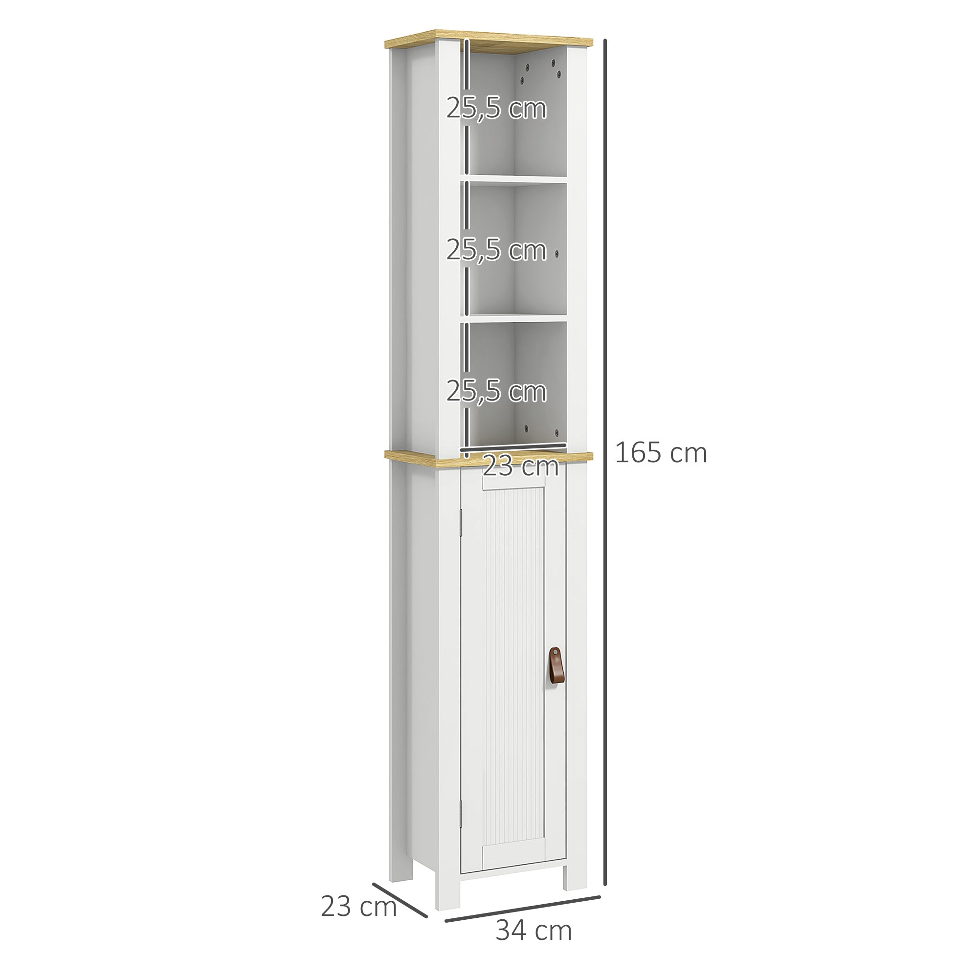 Coluna Casa de Banho Móvel Auxiliar 34x23x165 cm Branco e Madeira