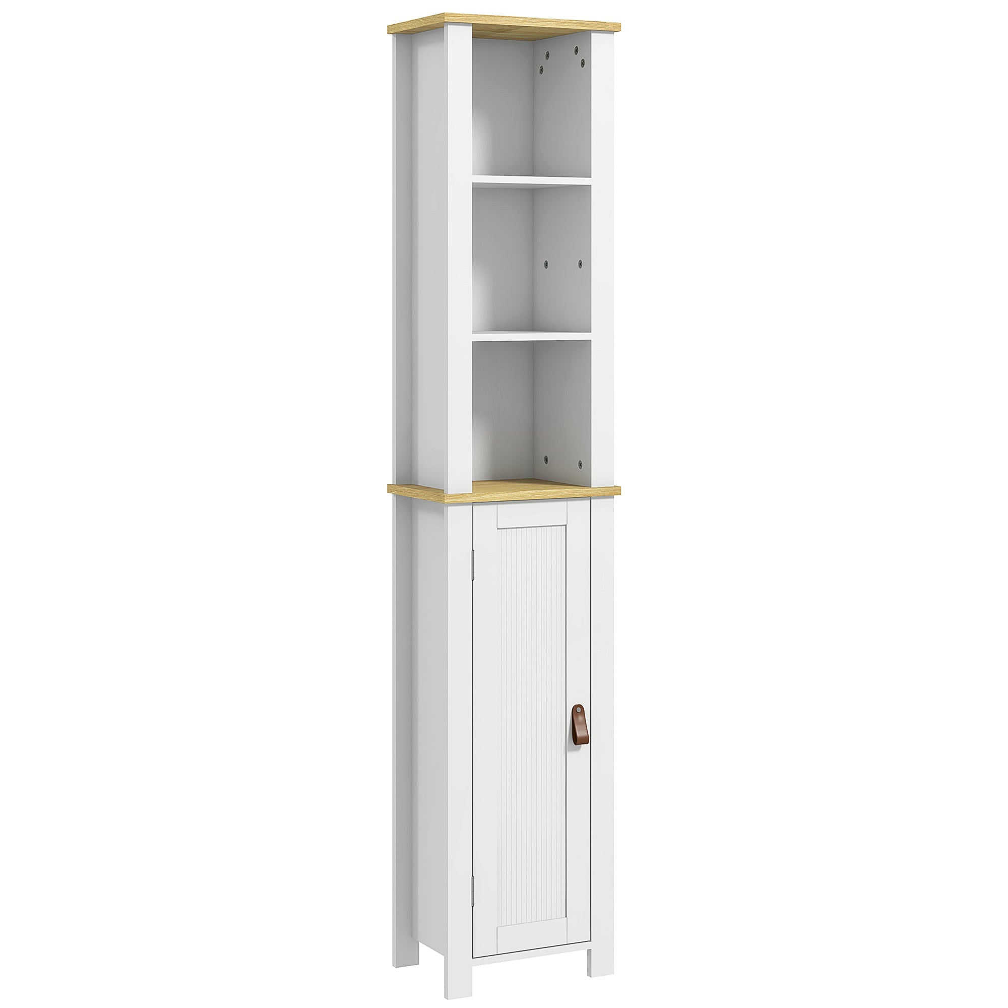 Coluna Casa de Banho Móvel Auxiliar 34x23x165 cm Branco e Madeira
