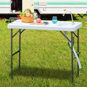 Mesa de Piquenique Dobrável com Pia e Pistola de Irrigação Extensível 114,5x59x94,5 cm - Branco