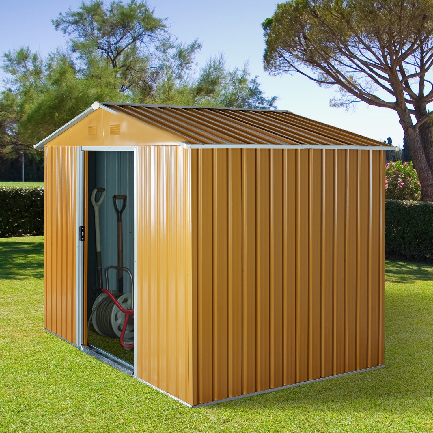 Abrigo de Jardim Ocre 236x174x190 cm - Armazenamento de Ferramentas com Ventilação