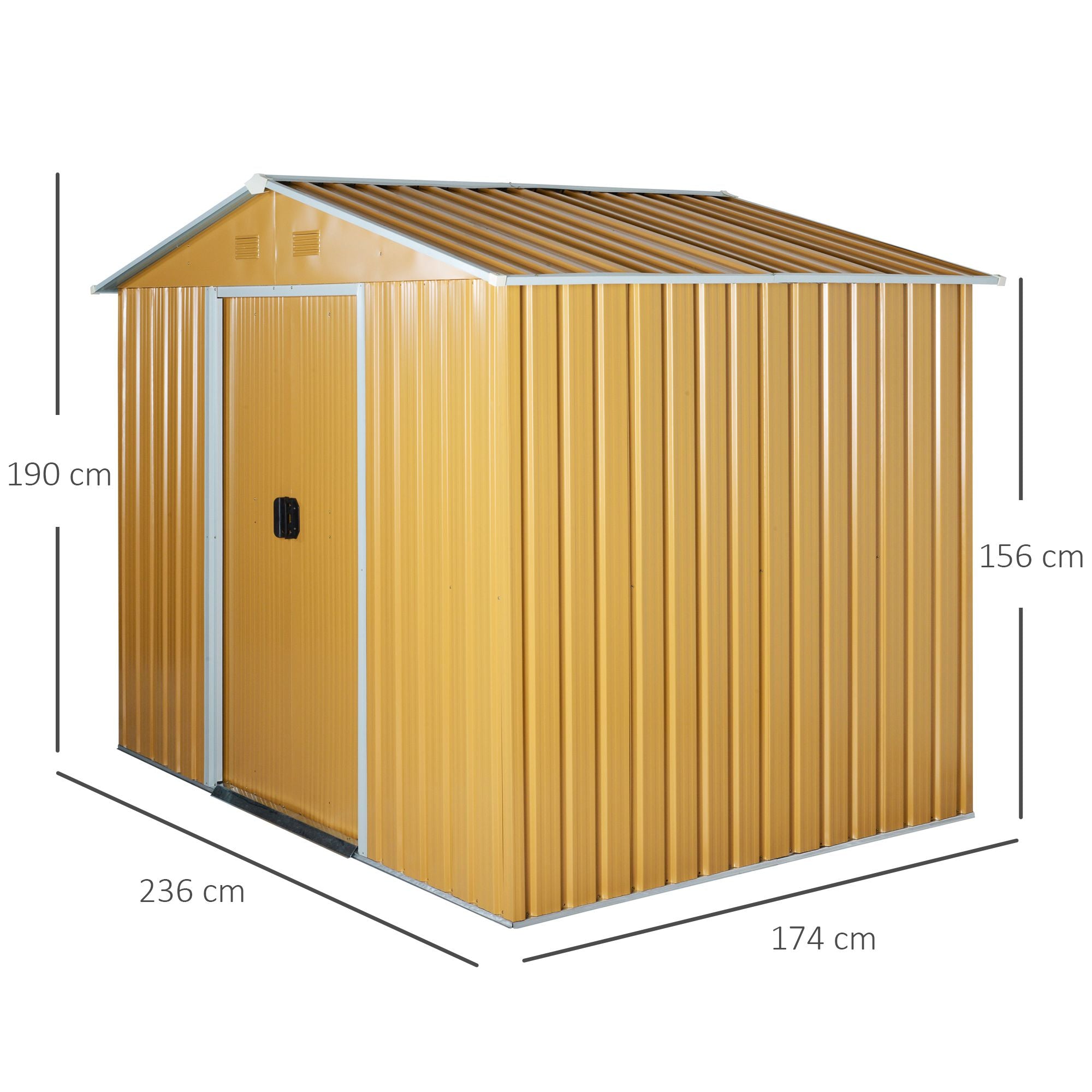 Abrigo de Jardim Ocre 236x174x190 cm - Armazenamento de Ferramentas com Ventilação
