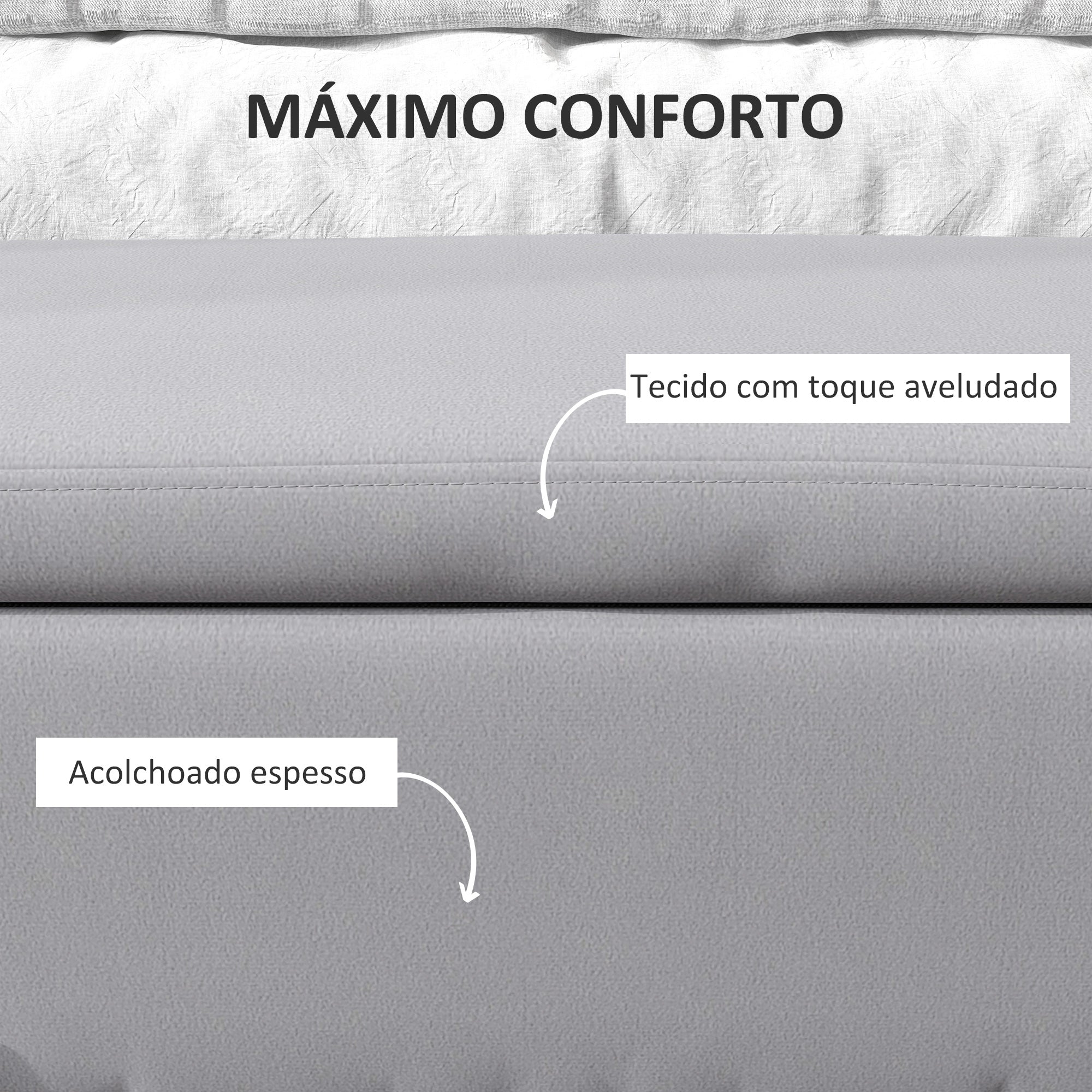 Banco Acolchoado – 100x40x42 cm – Cinza Claro – Madeira e Metal Galvanizado