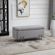 Banco Acolchoado – 100x40x42 cm – Cinza Claro – Madeira e Metal Galvanizado