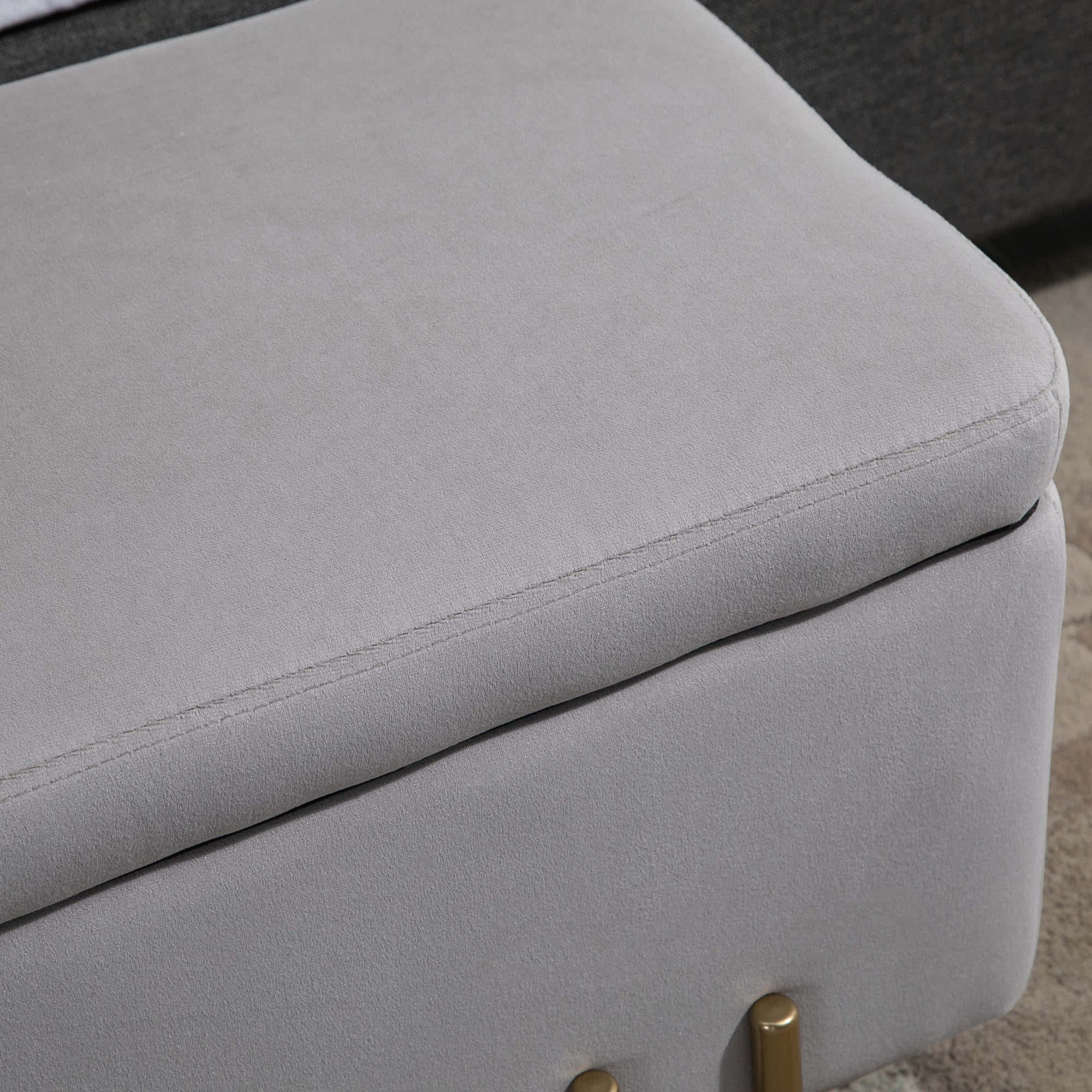 Banco Acolchoado – 100x40x42 cm – Cinza Claro – Madeira e Metal Galvanizado