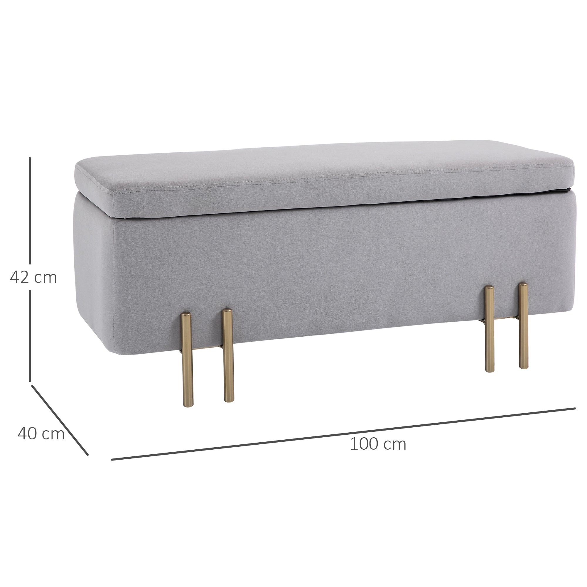Banco Acolchoado – 100x40x42 cm – Cinza Claro – Madeira e Metal Galvanizado