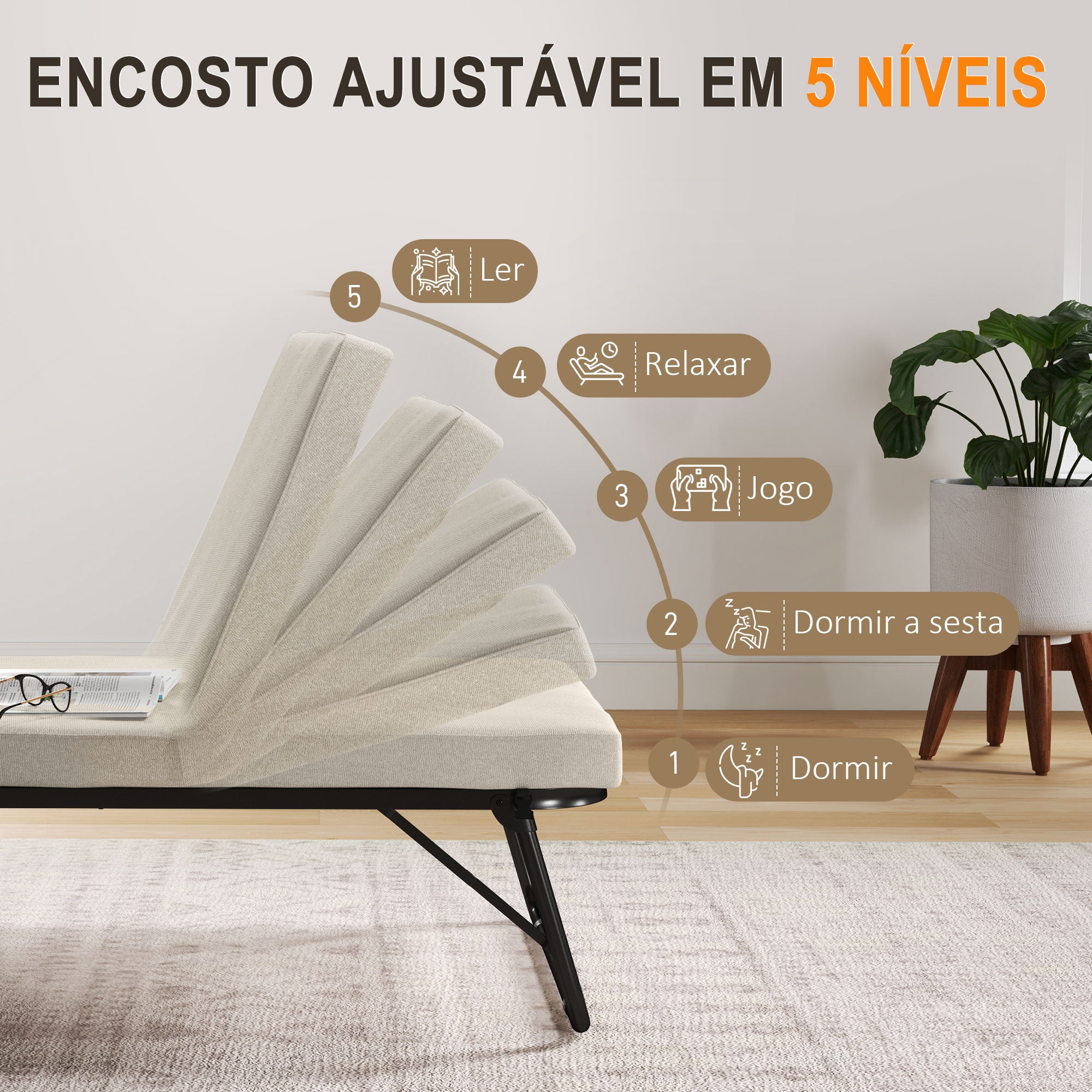 Cama Dobrável – 180x70 cm – Creme Branco – Metal e Tecido