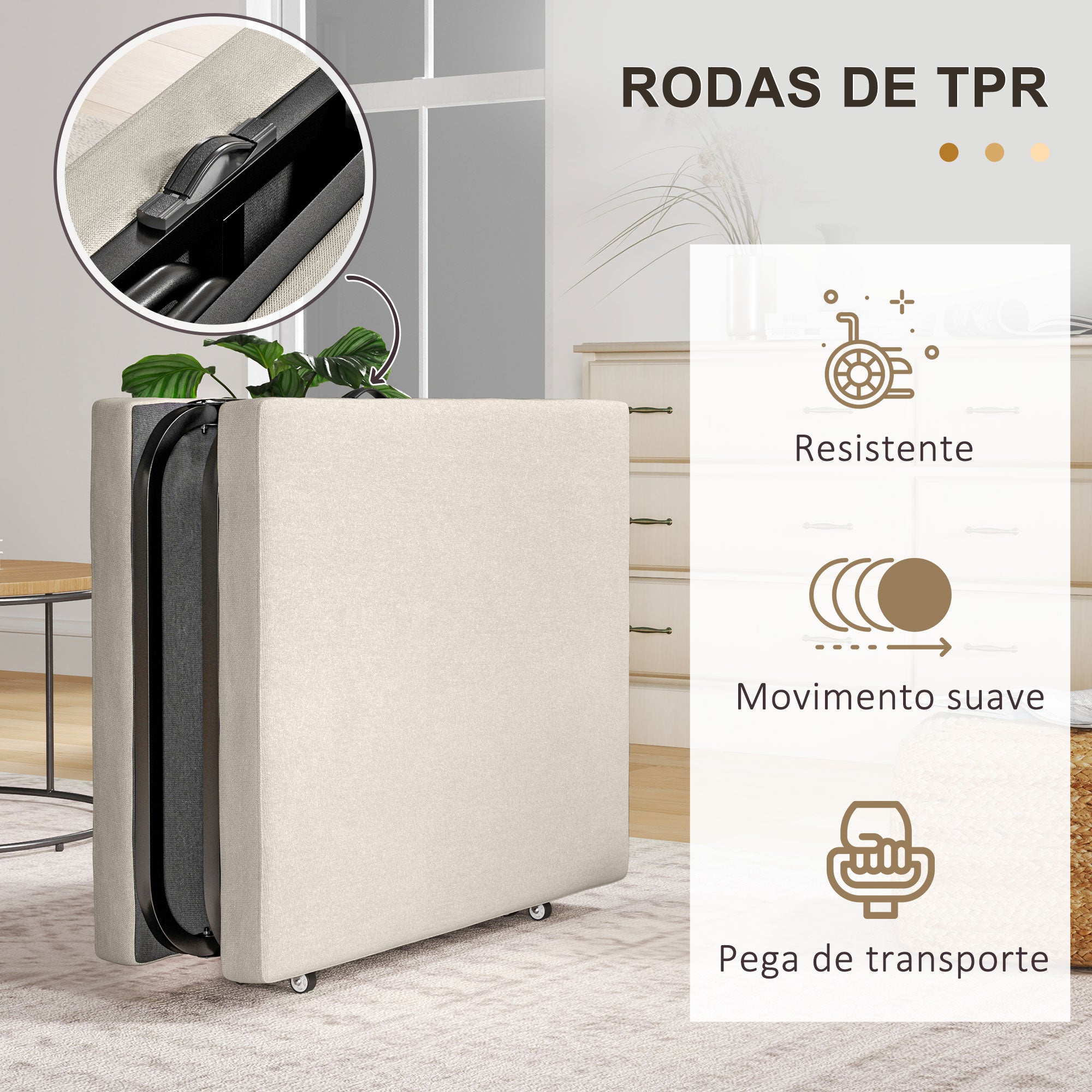 Cama Dobrável – 180x70 cm – Creme Branco – Metal e Tecido