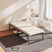 Cama Dobrável – 180x70 cm – Creme Branco – Metal e Tecido