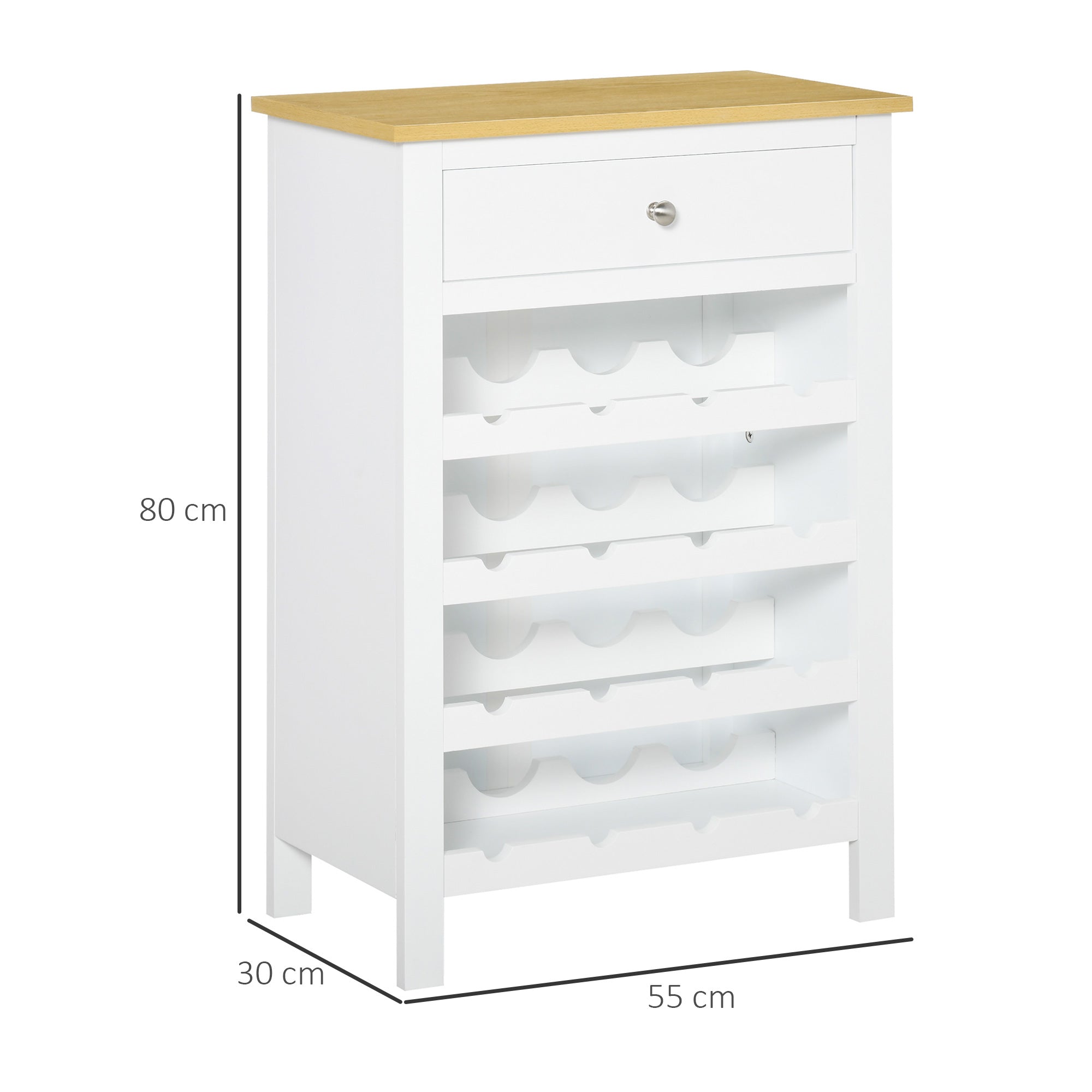 Aparador de Cozinha Moderno 55x30x80cm Branco e Madeira