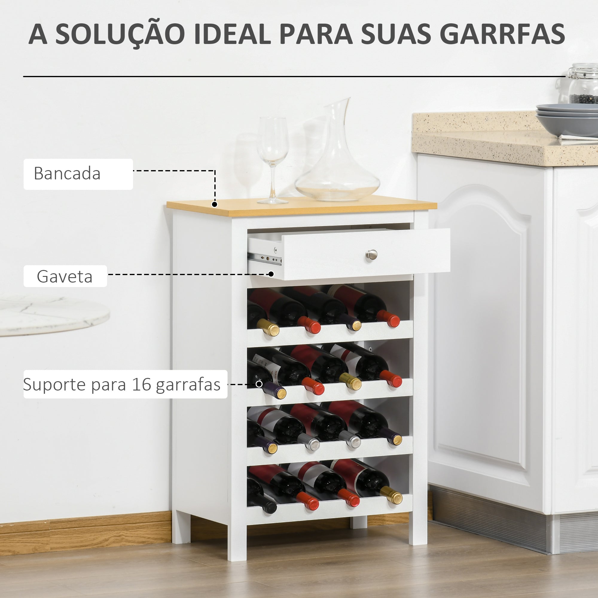 Aparador de Cozinha Moderno 55x30x80cm Branco e Madeira