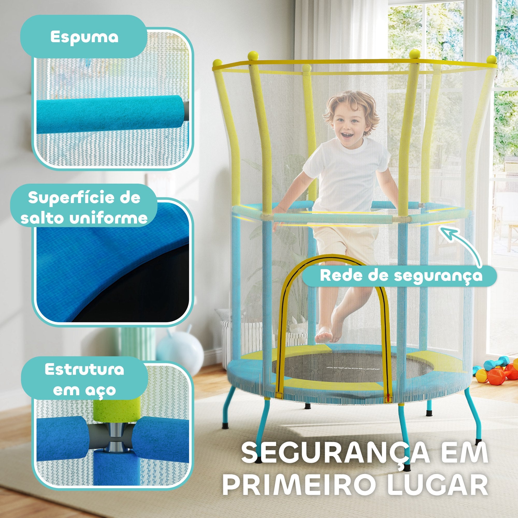 Trampolim Infantil Multicor Ø140x190 cm para Crianças de 3-6 Anos