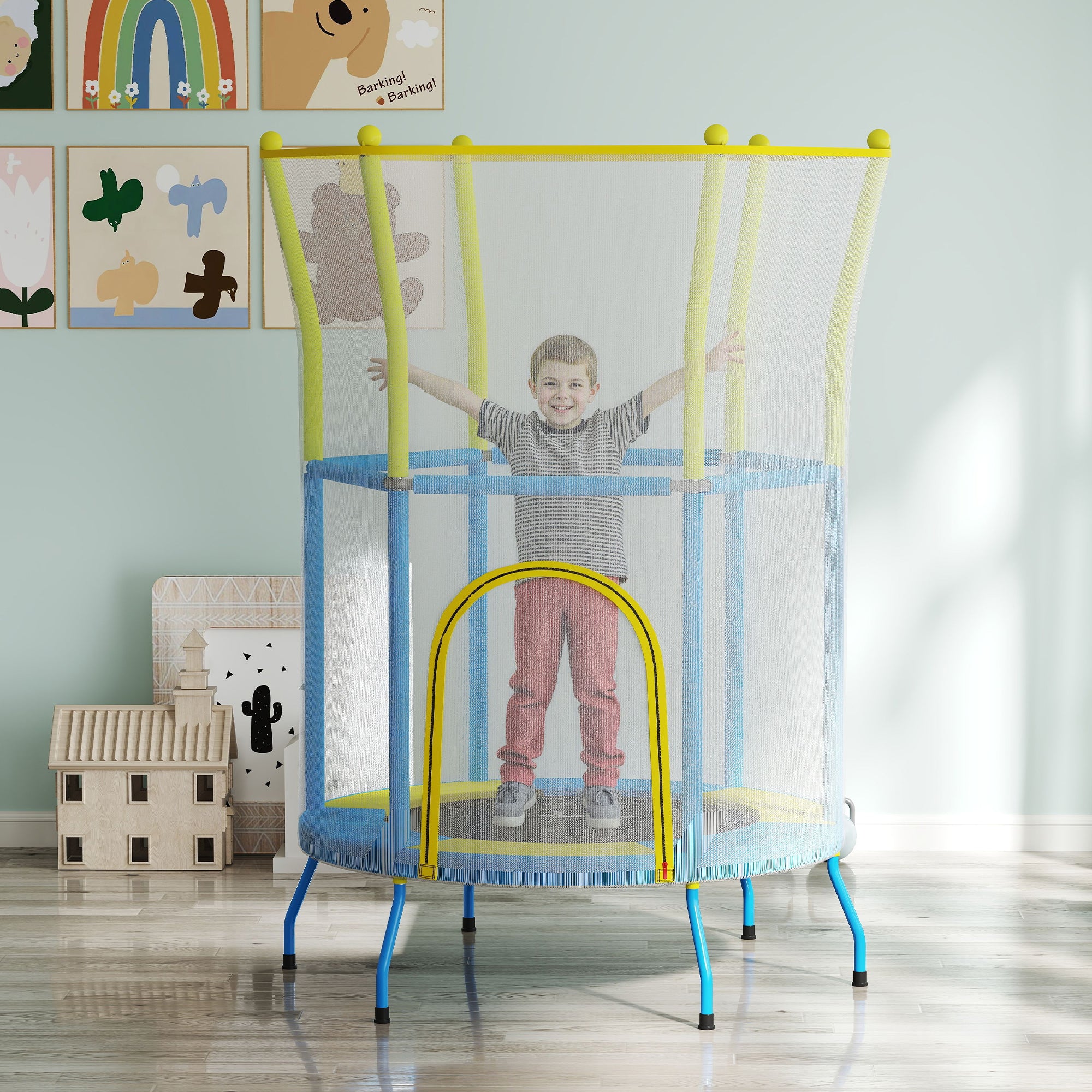 Trampolim Infantil Multicor Ø140x190 cm para Crianças de 3-6 Anos