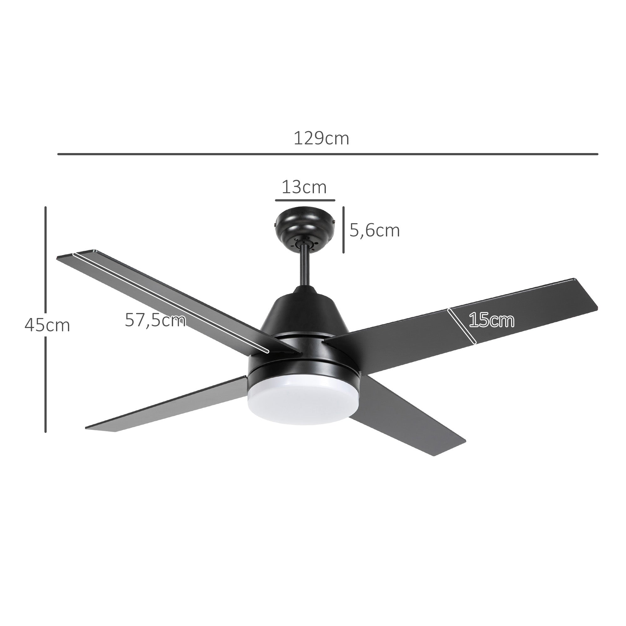 Ventoinha de Teto com Luz Ø129x45 cm - Cor Preto