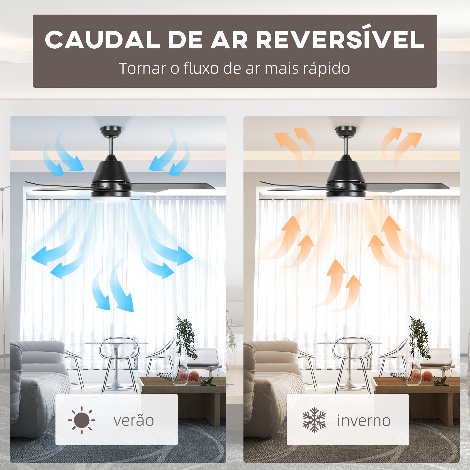 Ventoinha de Teto com Luz Ø129x45 cm - Cor Preto
