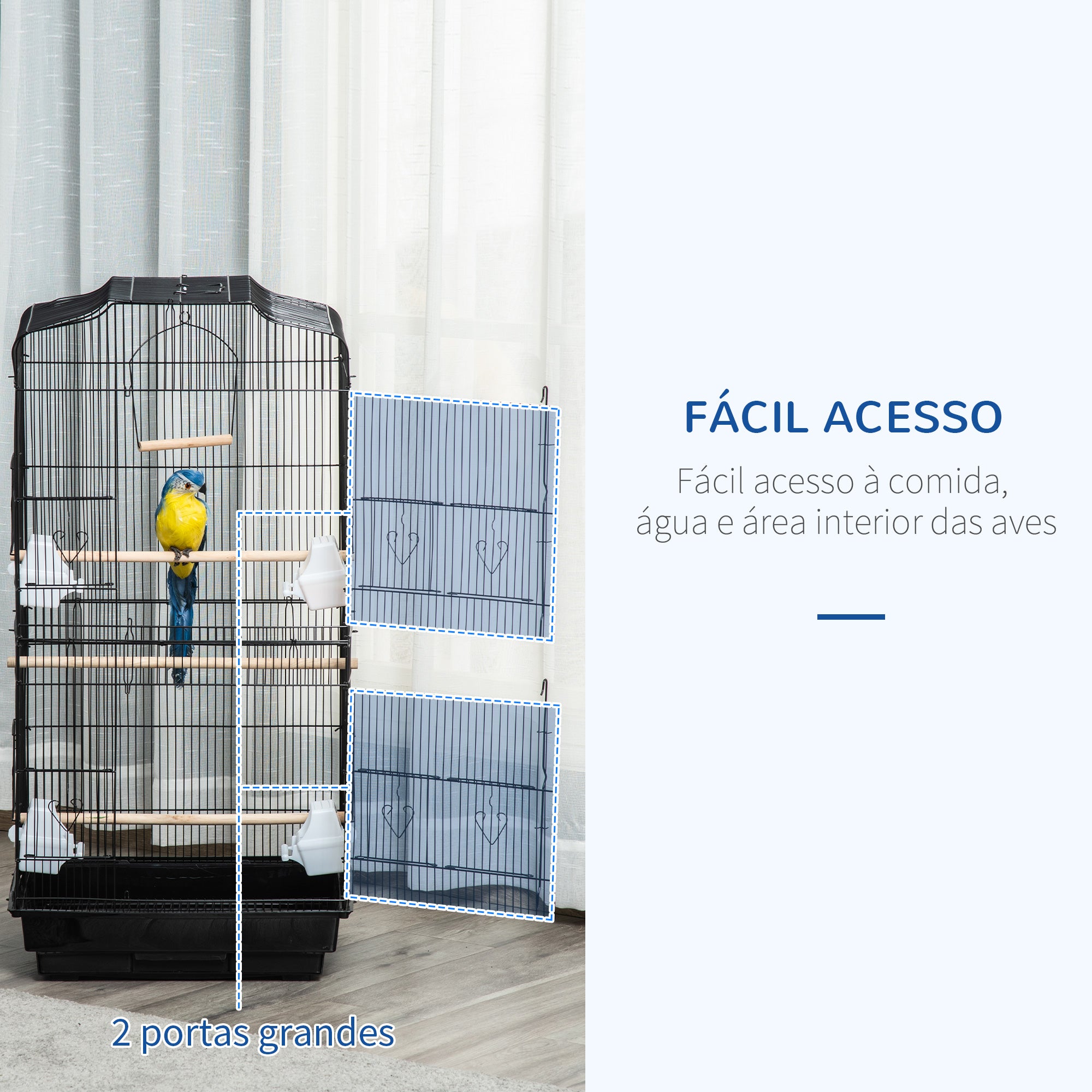 Gaiola para Pássaros – 46,5x35,5x92 cm – Preto – Metal e Plástico