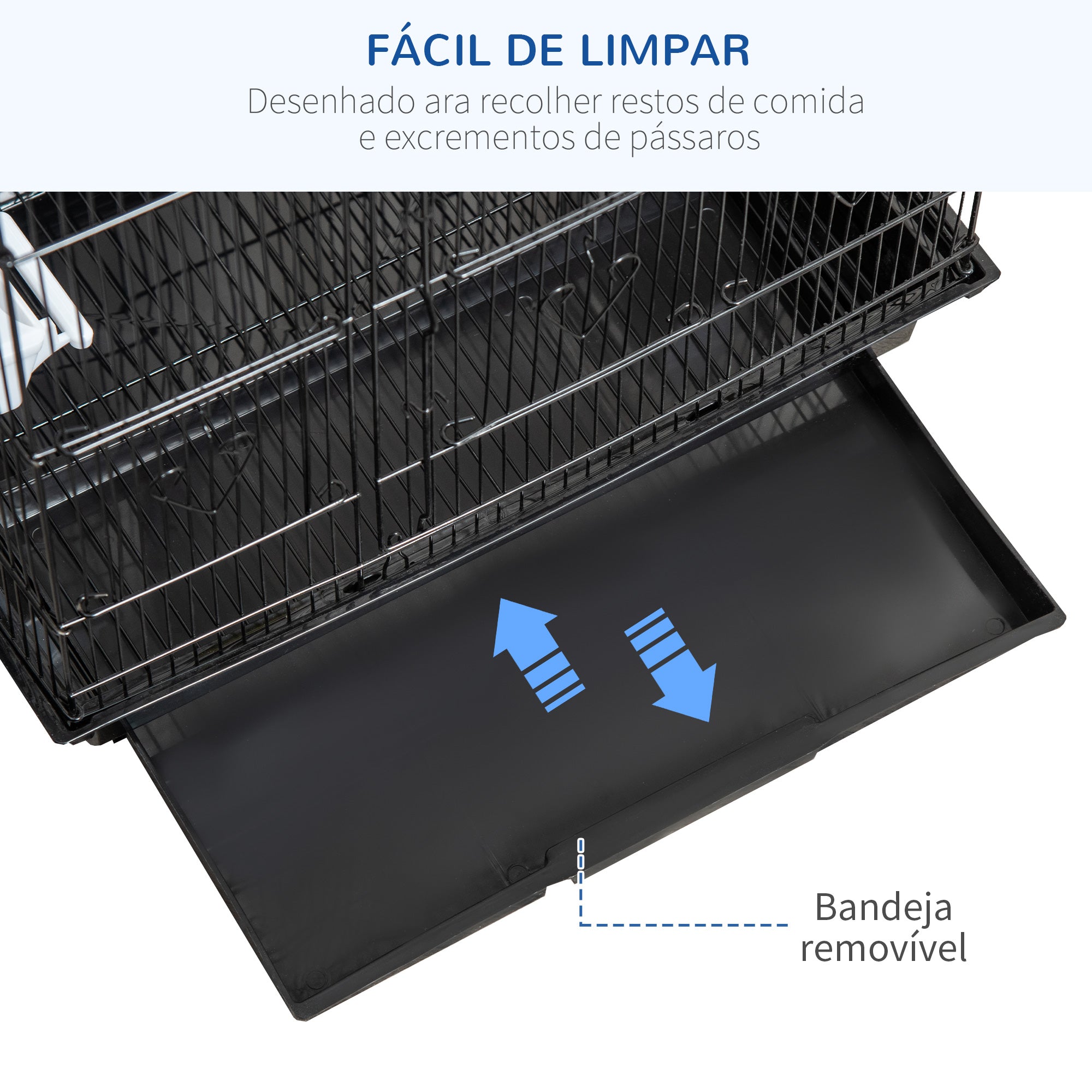 Gaiola para Pássaros – 46,5x35,5x92 cm – Preto – Metal e Plástico