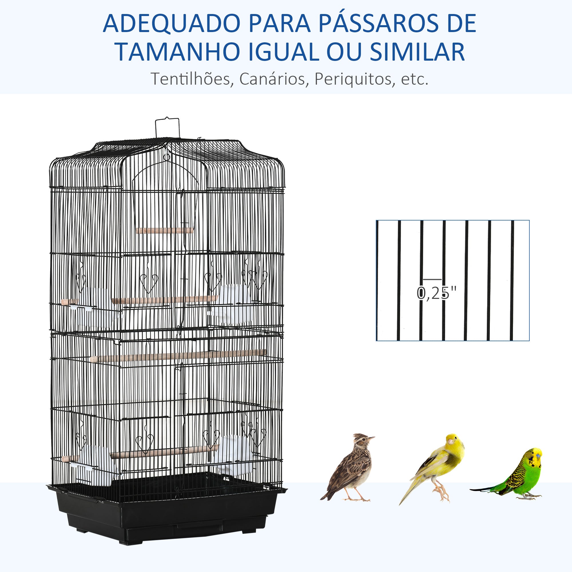 Gaiola para Pássaros – 46,5x35,5x92 cm – Preto – Metal e Plástico