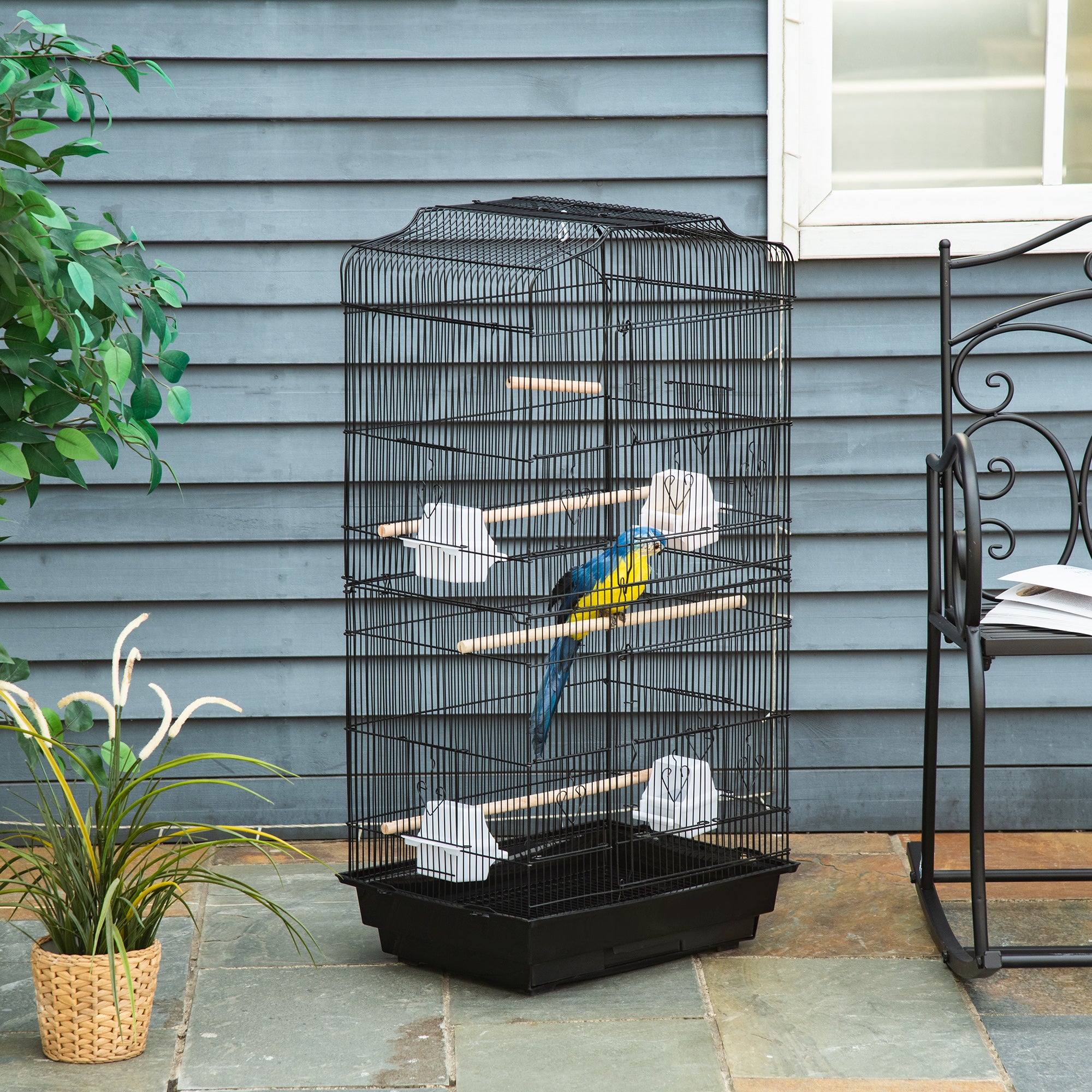 Gaiola para Pássaros – 46,5x35,5x92 cm – Preto – Metal e Plástico