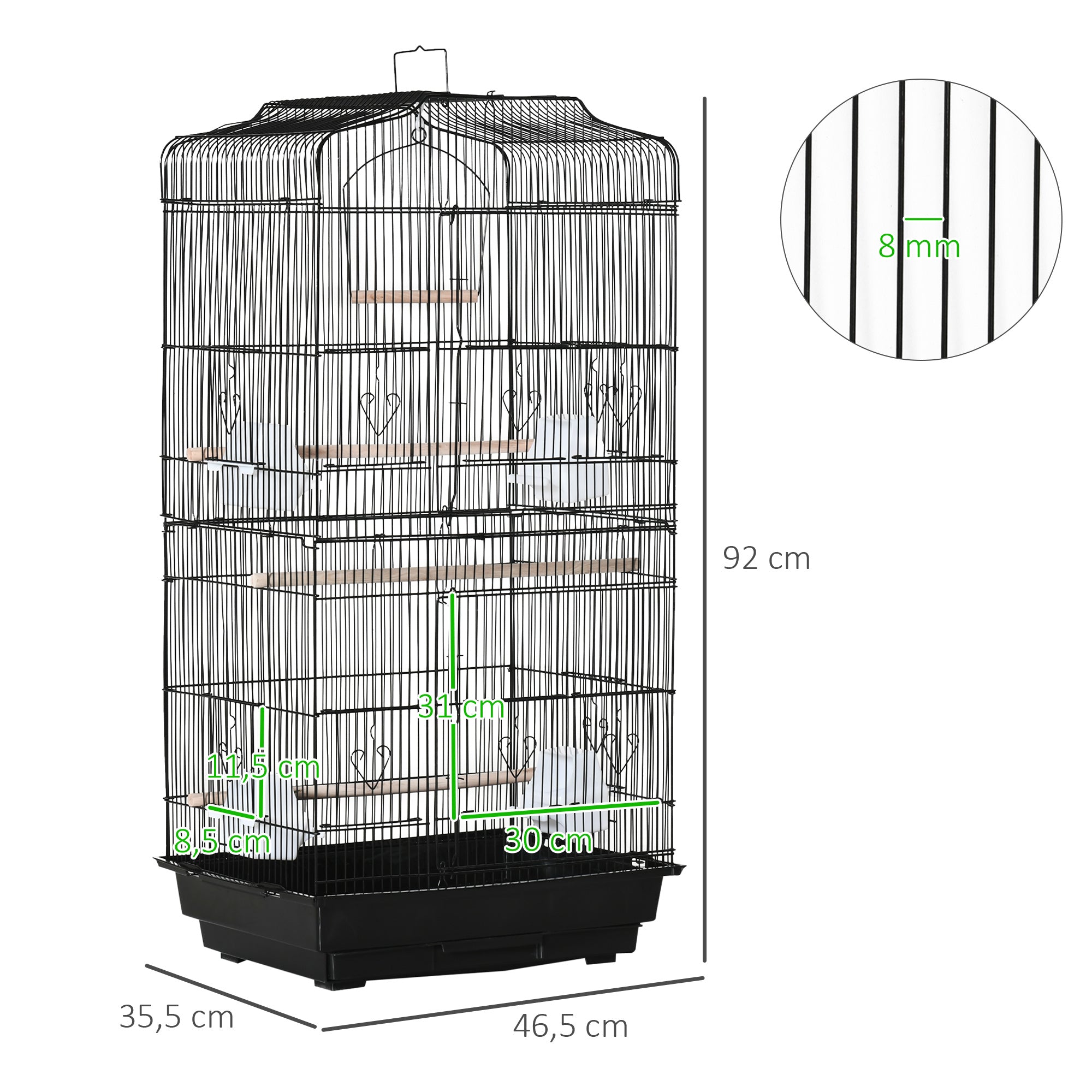 Gaiola para Pássaros – 46,5x35,5x92 cm – Preto – Metal e Plástico