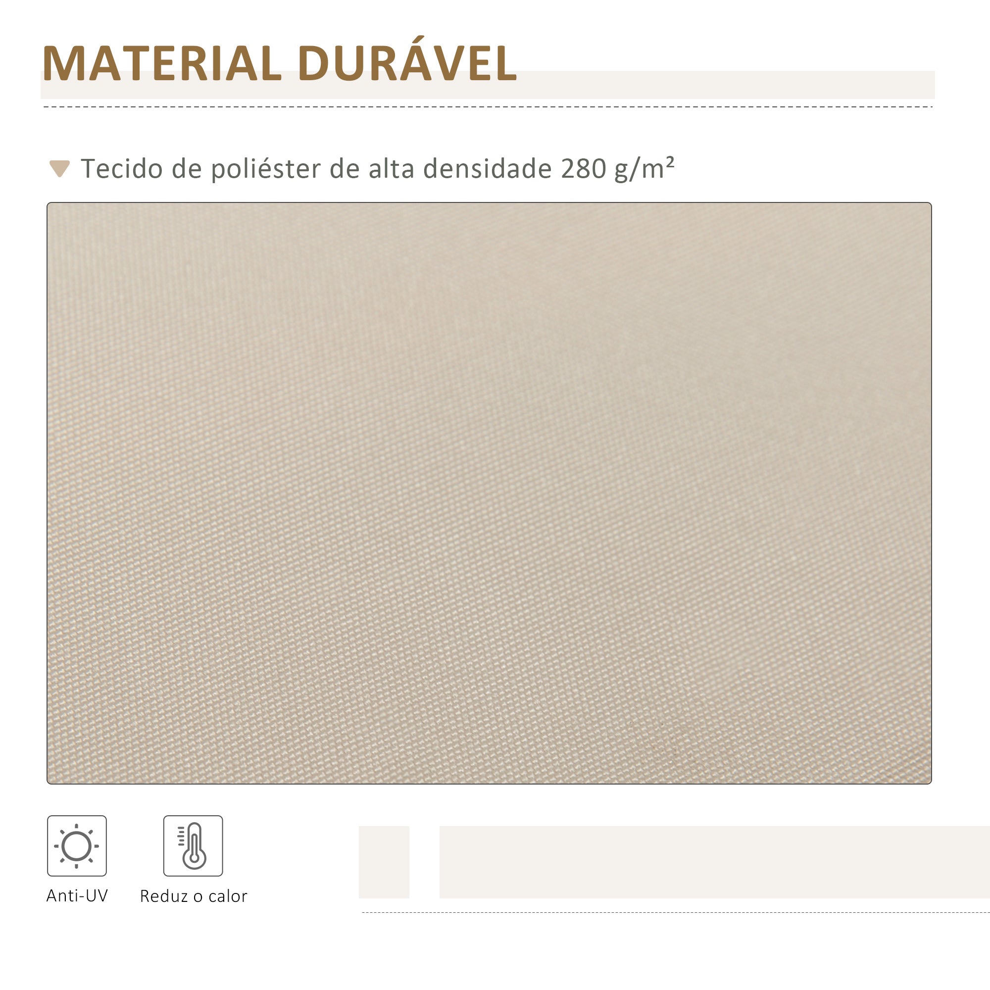 Toldo Manual Bege 395x245 cm - Proteção UV e Manivela de Alumínio