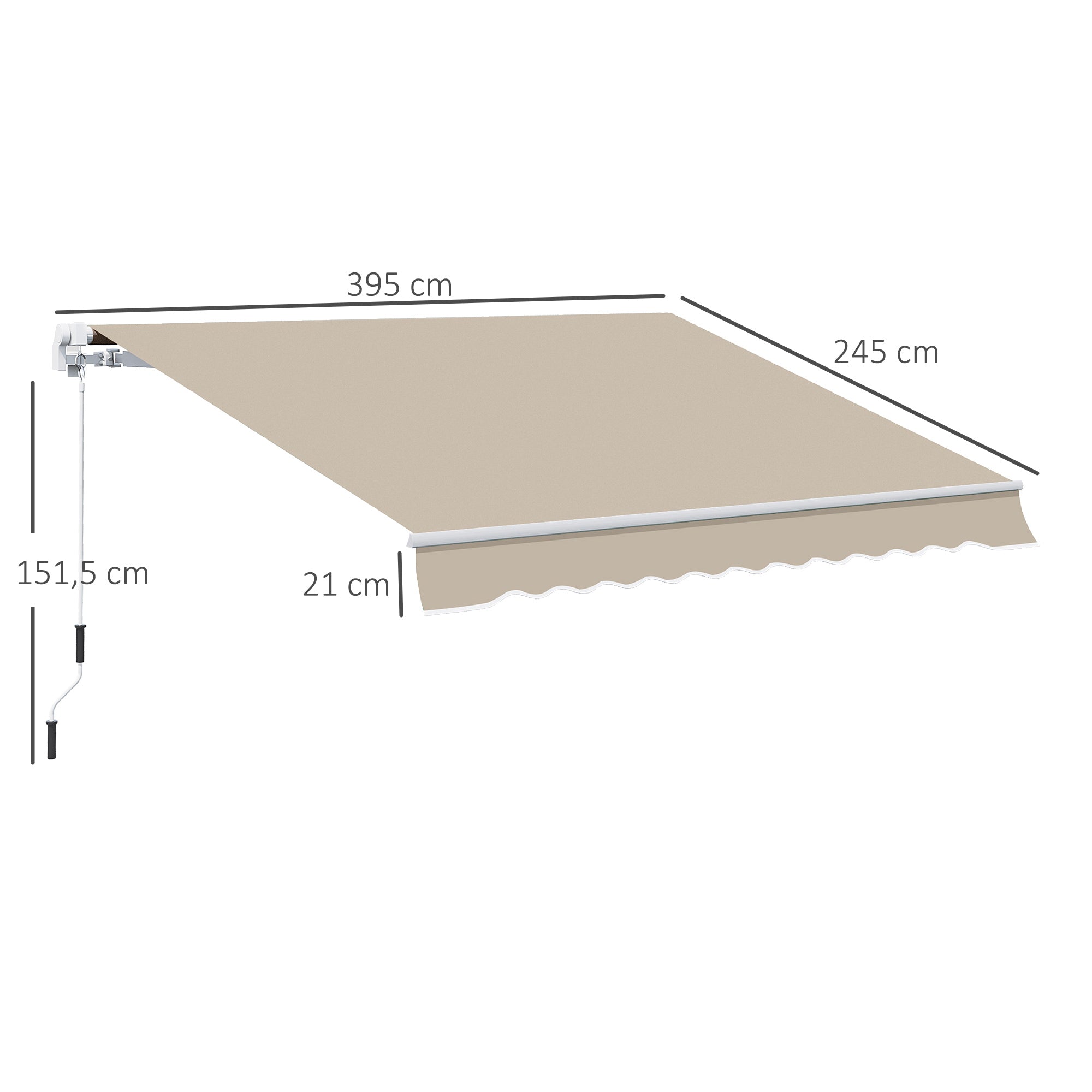 Toldo Manual Bege 395x245 cm - Proteção UV e Manivela de Alumínio