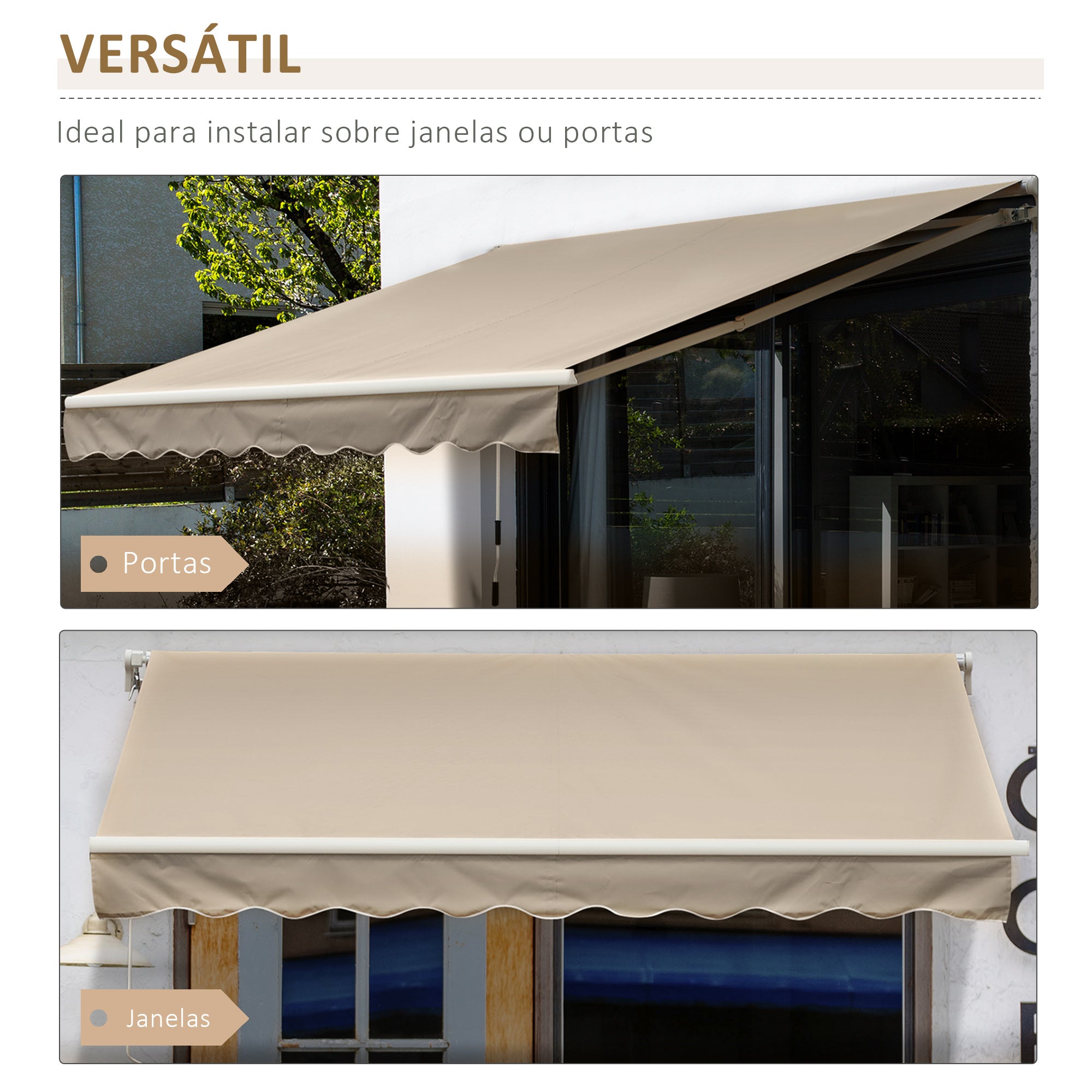 Toldo Manual Bege 395x245 cm - Proteção UV e Manivela de Alumínio