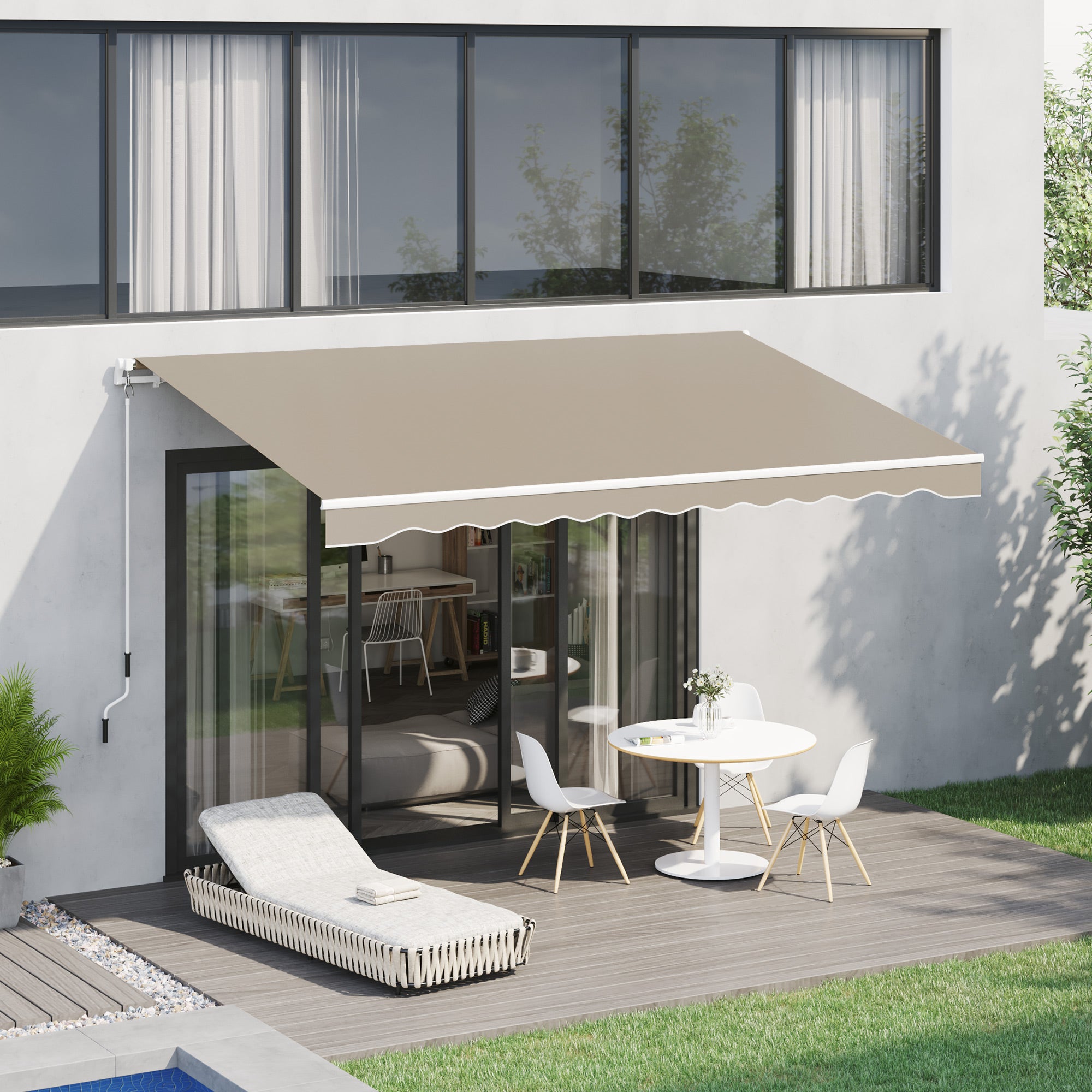 Toldo Manual Bege 395x245 cm - Proteção UV e Manivela de Alumínio