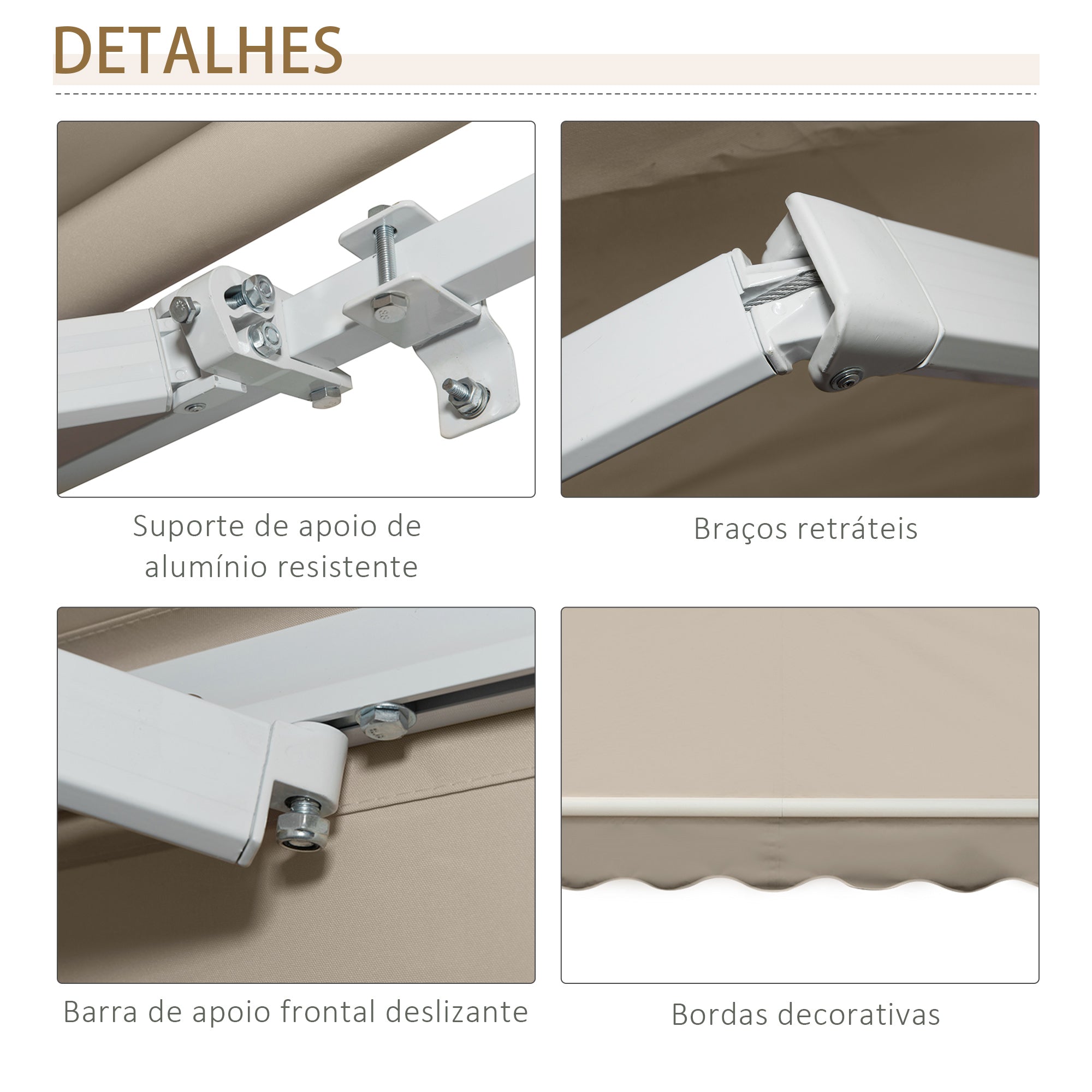 Toldo Manual Bege 395x245 cm - Proteção UV e Manivela de Alumínio