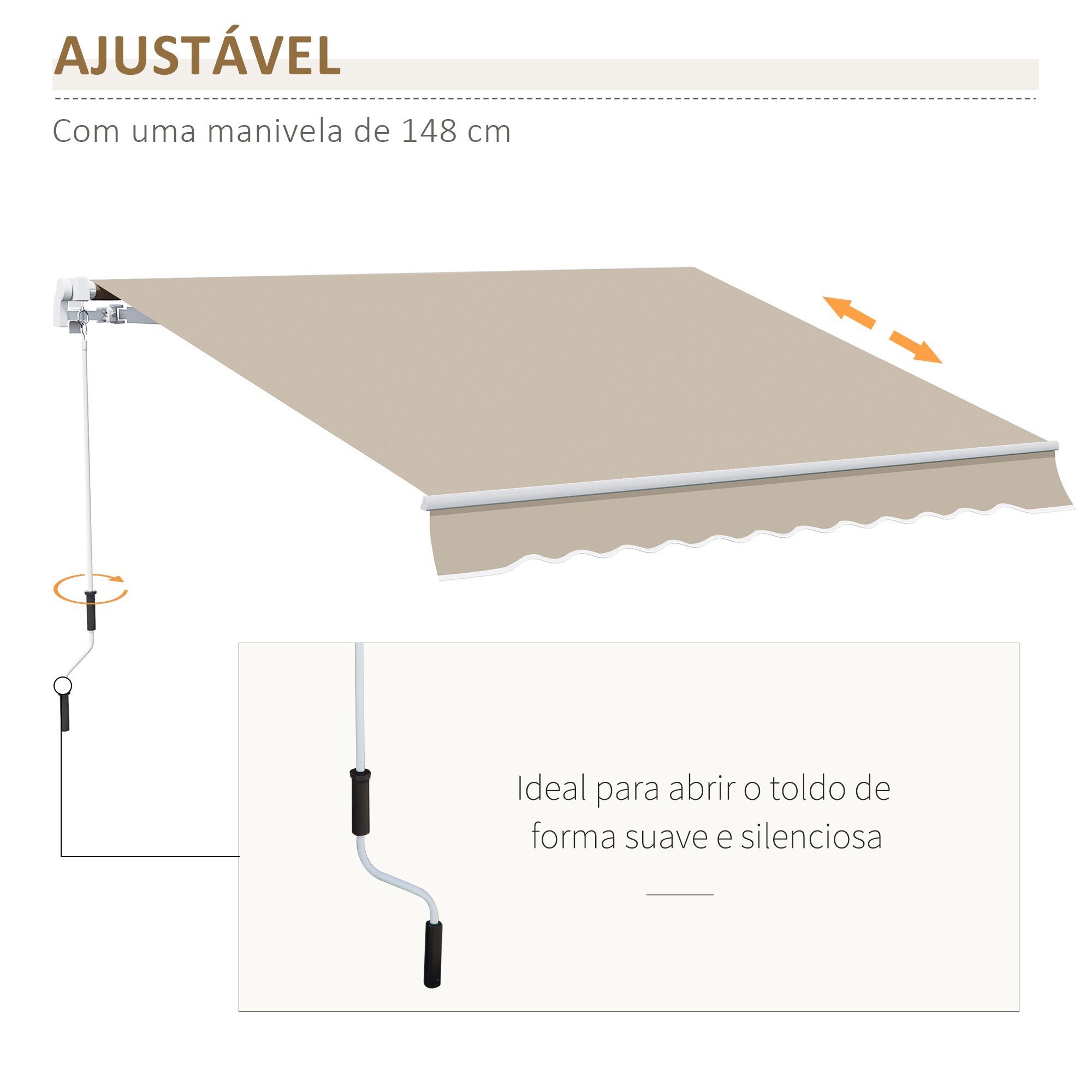 Toldo Manual Bege 395x245 cm - Proteção UV e Manivela de Alumínio