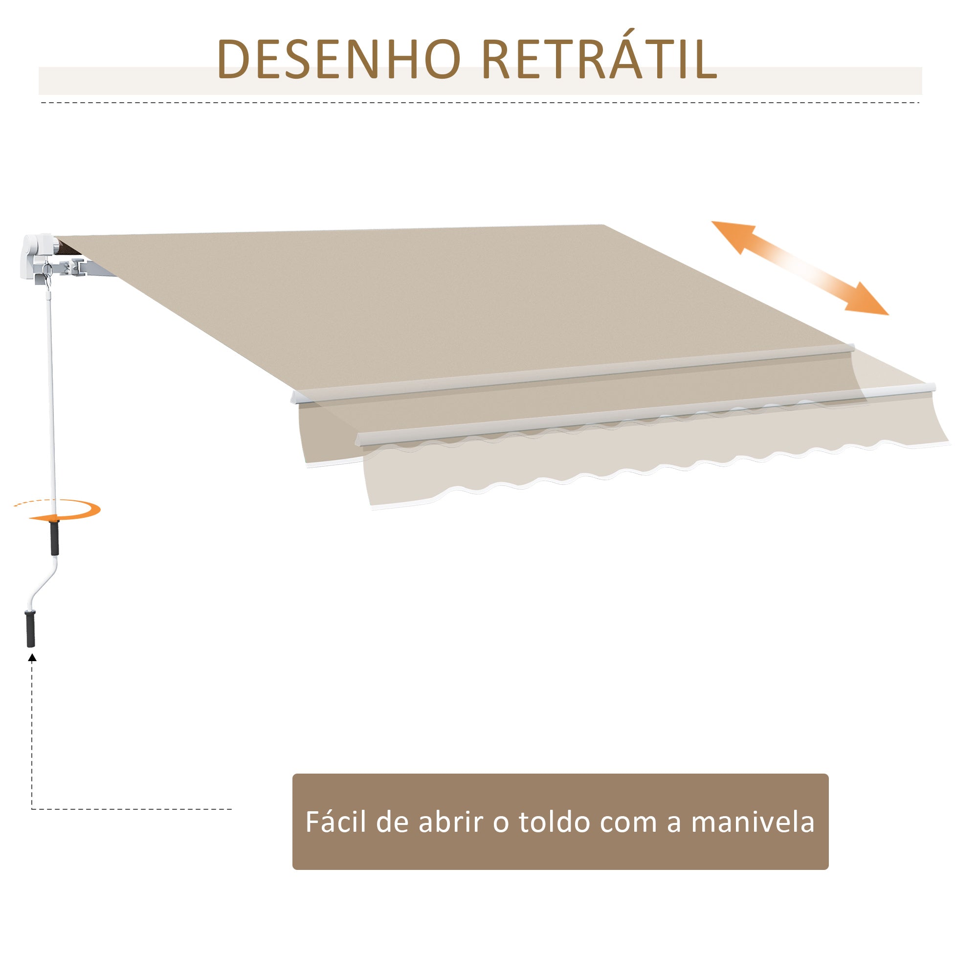 Toldo Manual Bege 395x245 cm - Proteção UV e Manivela de Alumínio