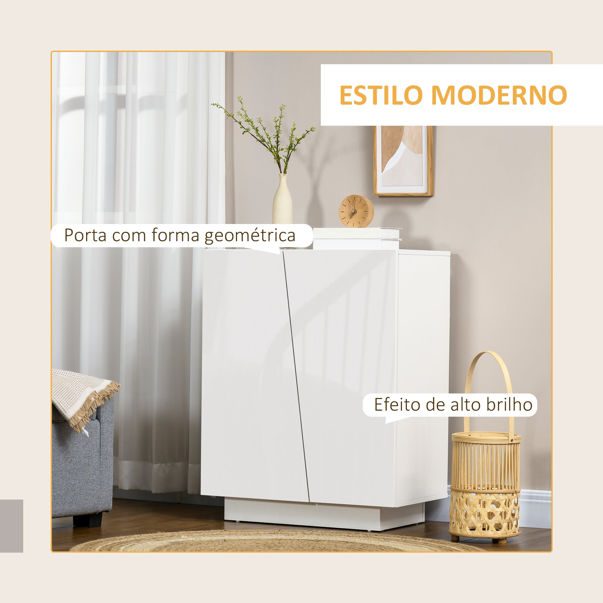 Aparador Sala de Estar Branco 70x40x88 cm - Armário Auxiliar com Prateleiras Ajustáveis