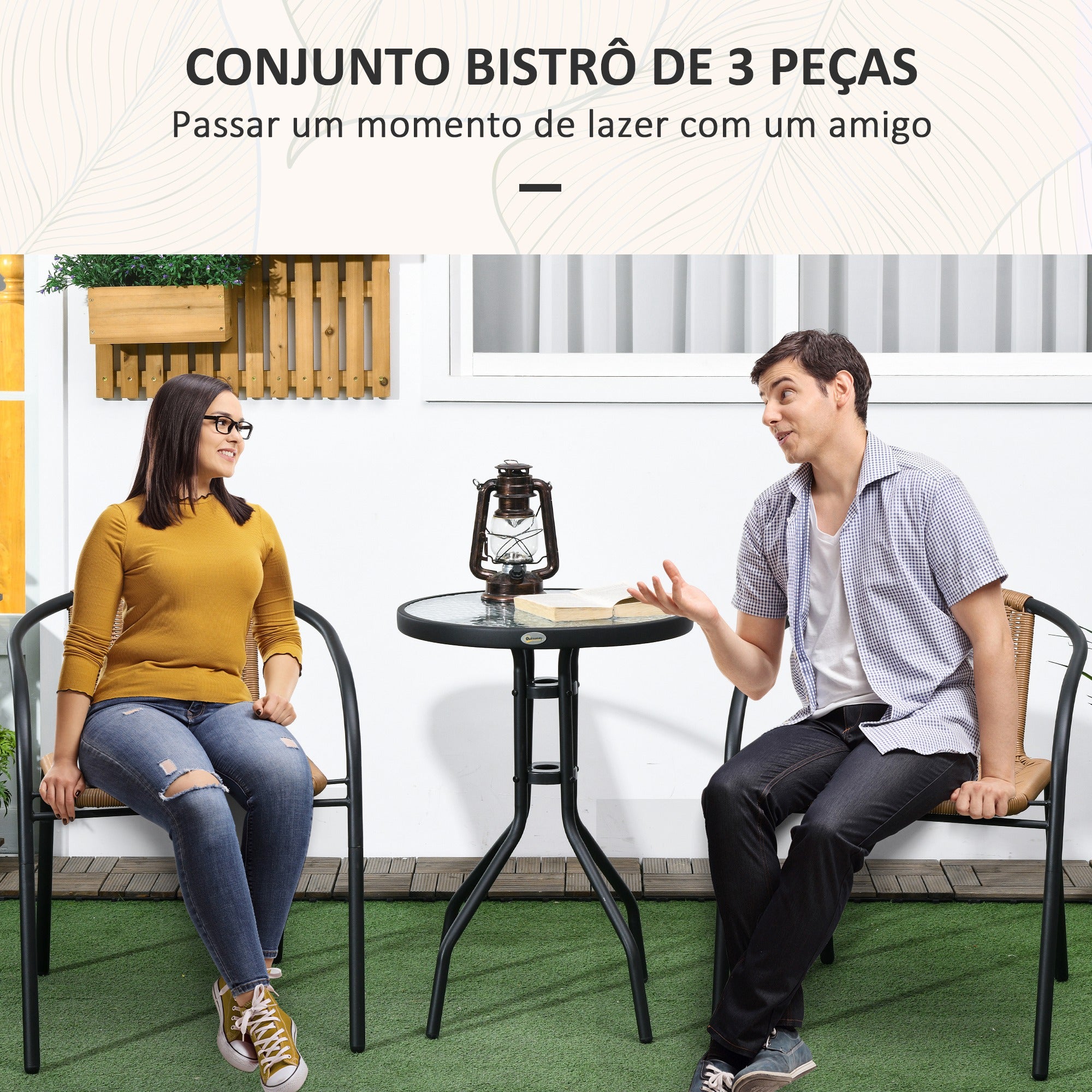 Conjunto de 3 Peças de Vime para Jardim - 56x58x72,5 cm - Marrom