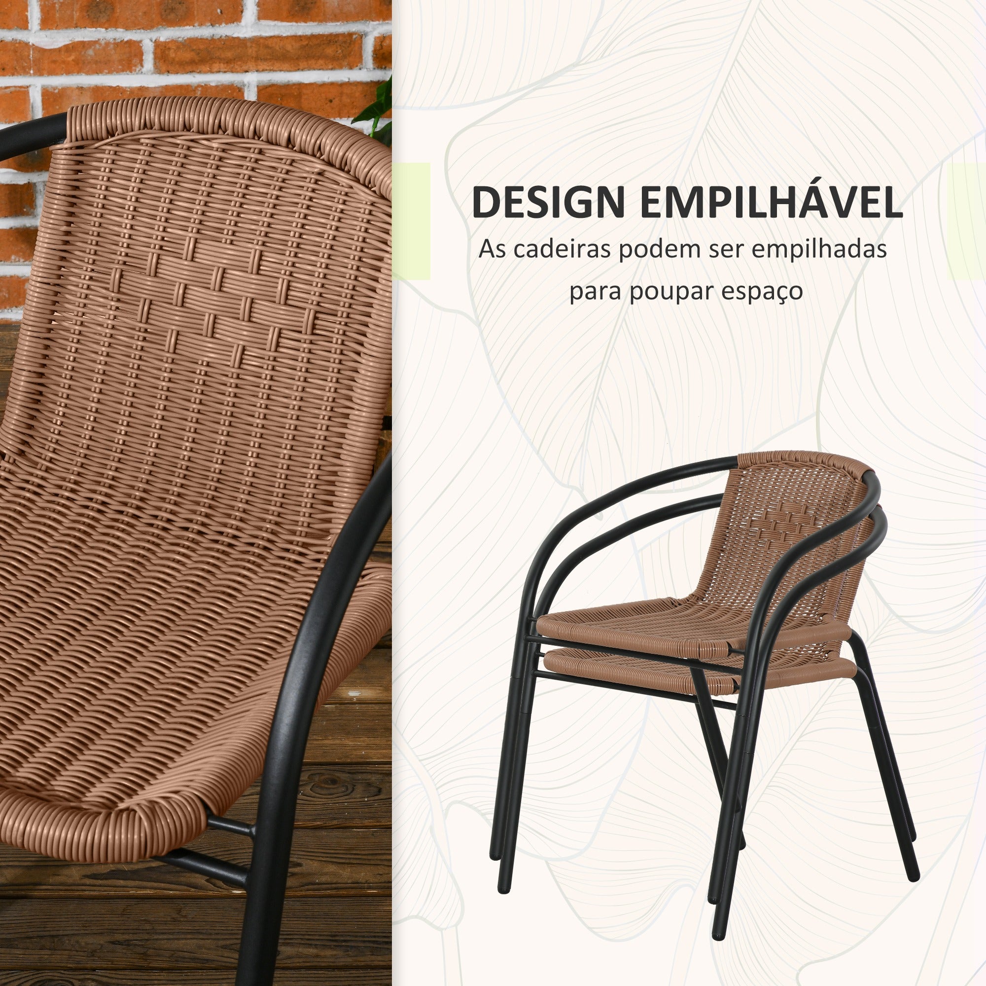 Conjunto de 3 Peças de Vime para Jardim - 56x58x72,5 cm - Marrom