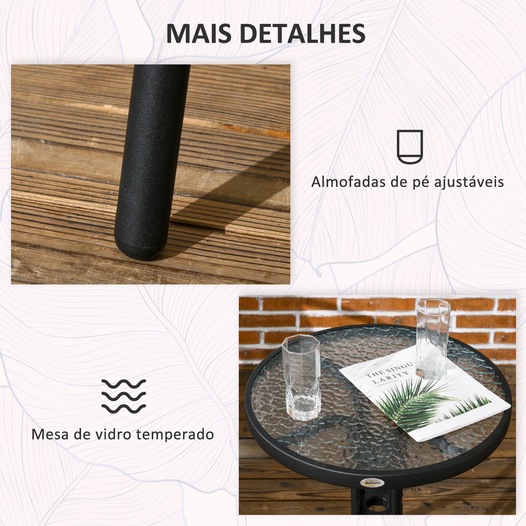 Conjunto de 3 Peças de Vime para Jardim - 56x58x72,5 cm - Marrom