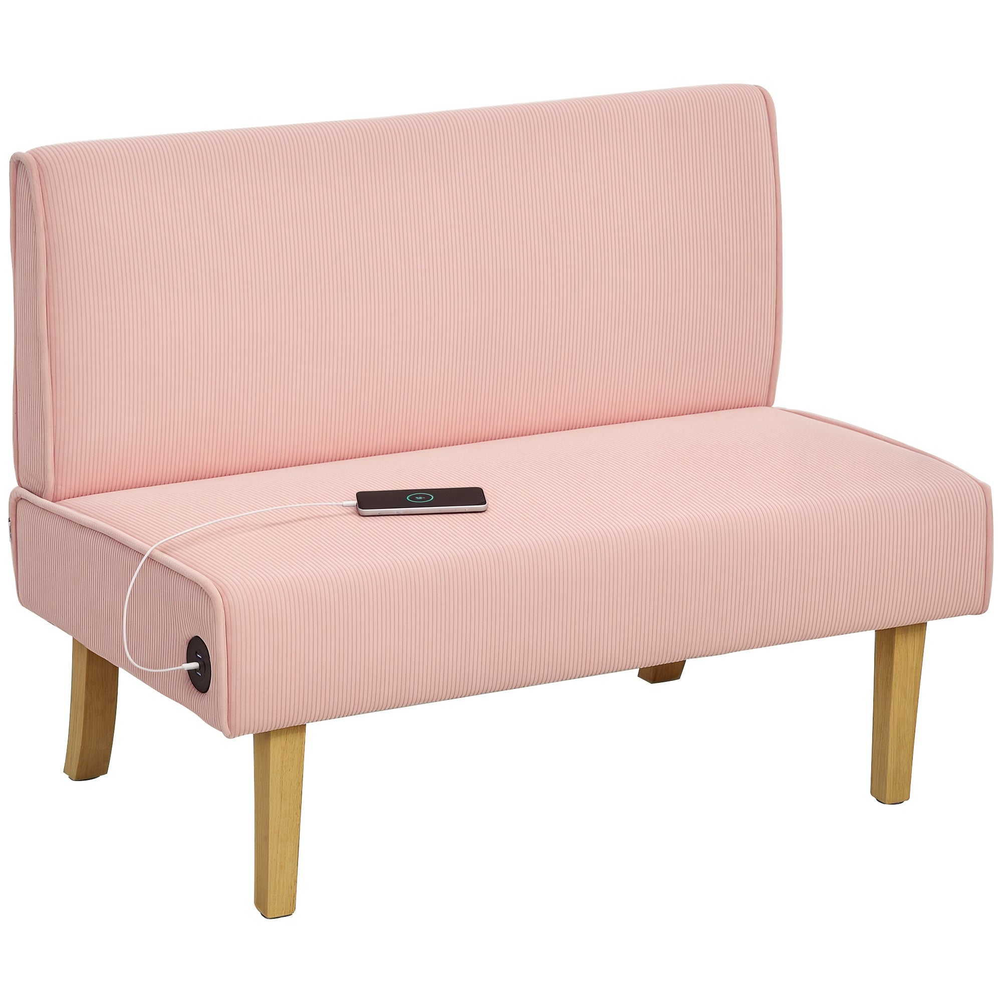 Sofá de 2 Lugares em Veludo Cotelê Rosa 110x62x85 cm