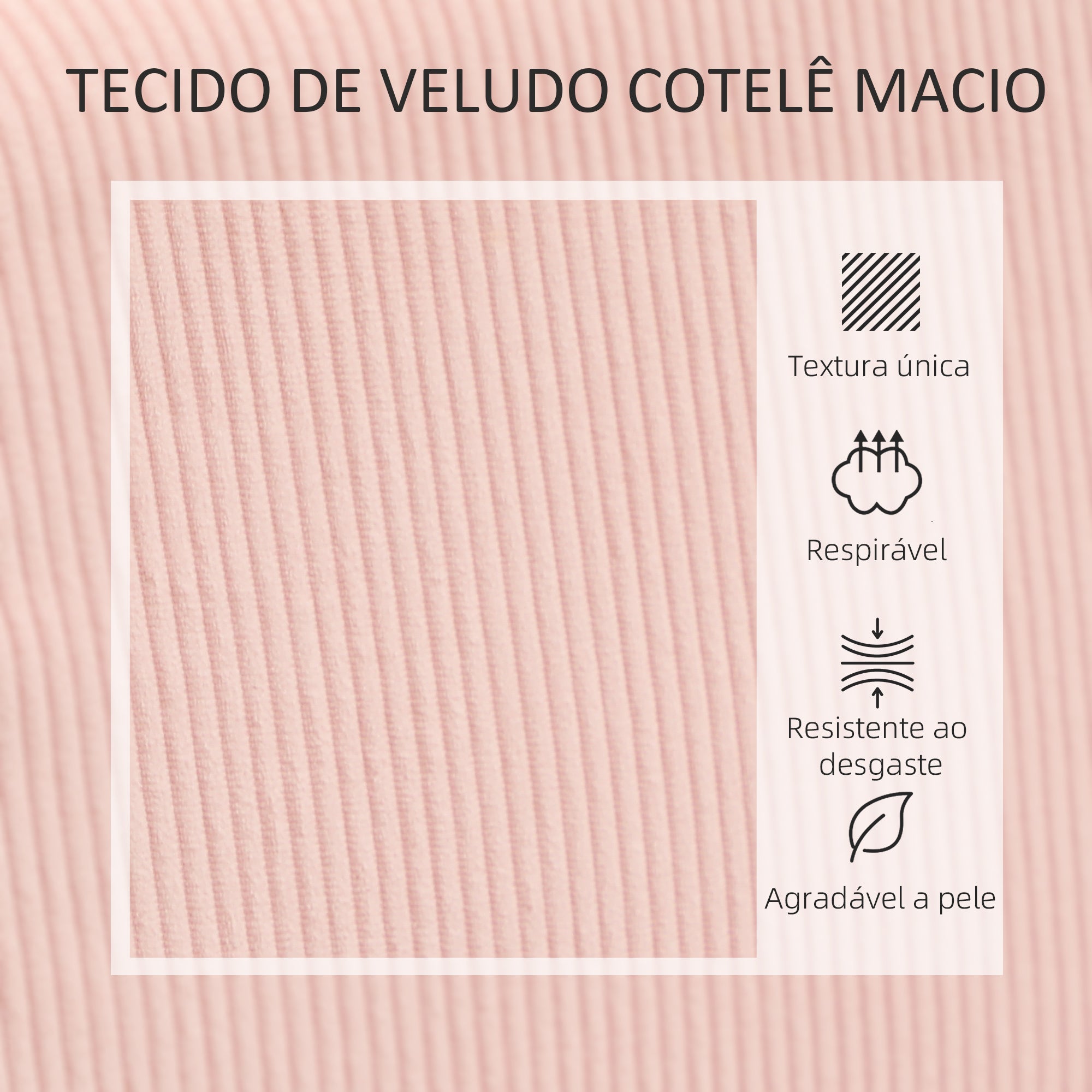Sofá de 2 Lugares em Veludo Cotelê Rosa 110x62x85 cm