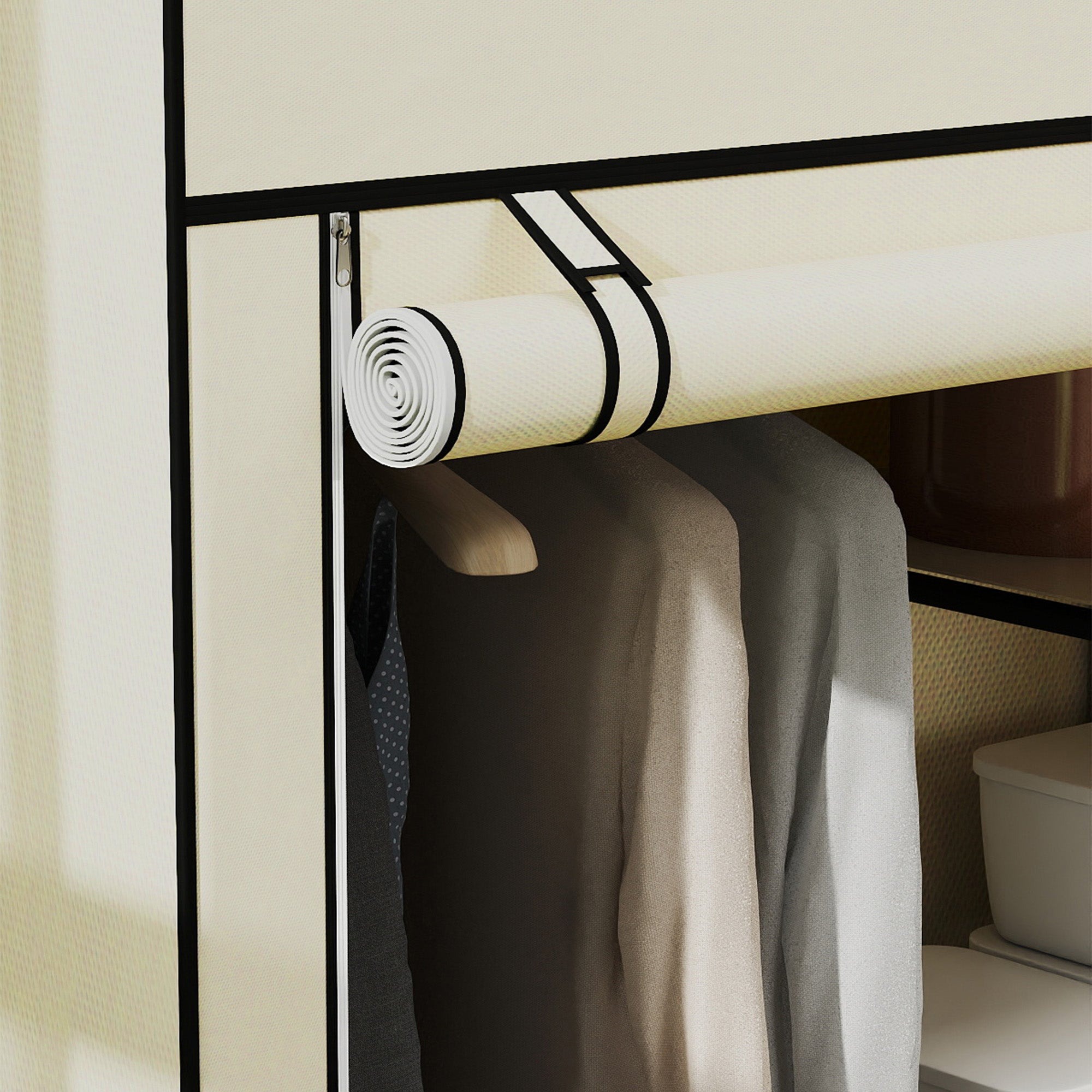 Roupeiro de Tecido Dobrável 103x43x162,5cm - Cor Creme Branco