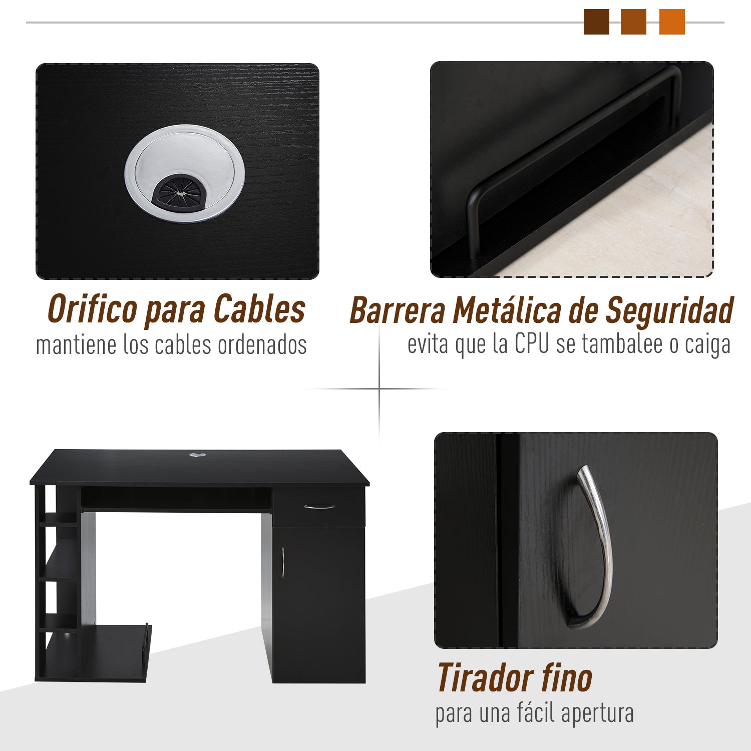 Secretária de Escritório com Prateleiras Abertas 120x60x74 cm Preto