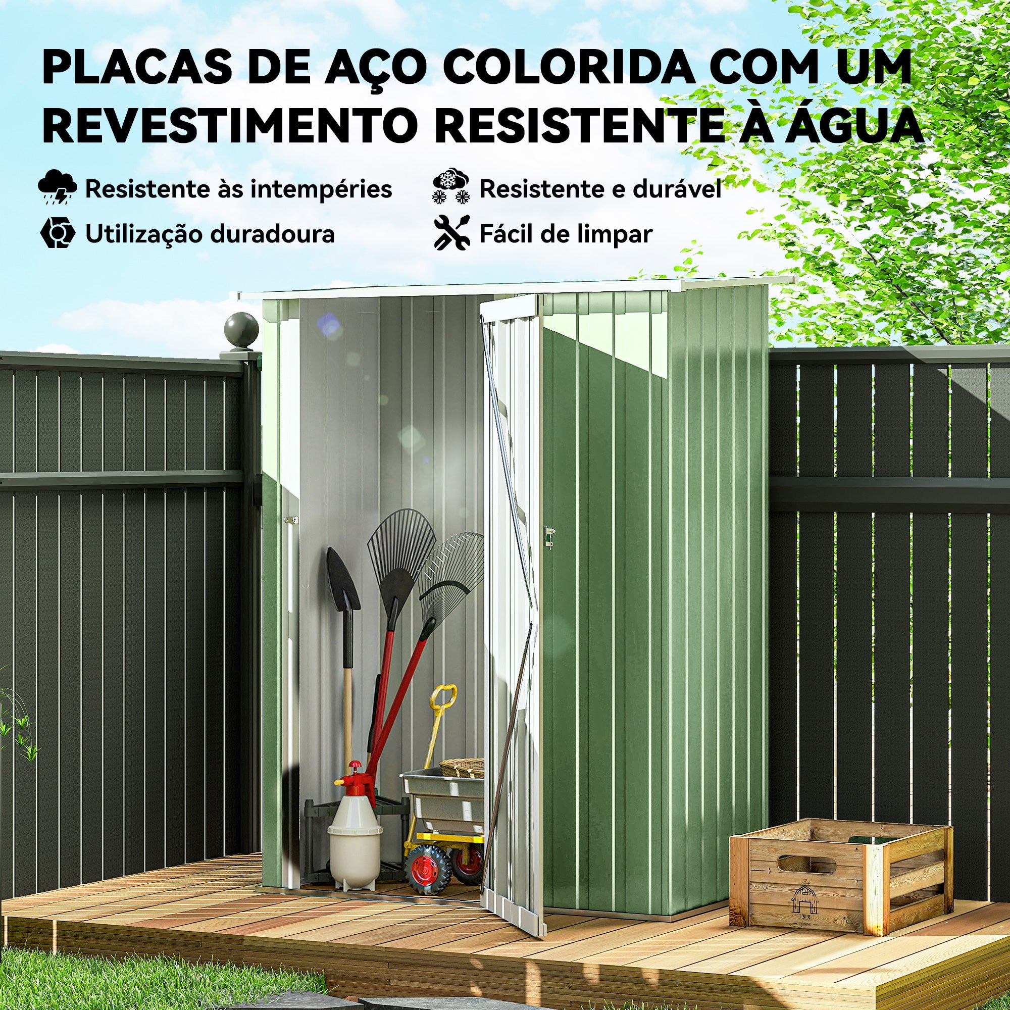 Abrigo de Armazenamento Verde Claro 142x84x189 cm - Estrutura Galvanizada