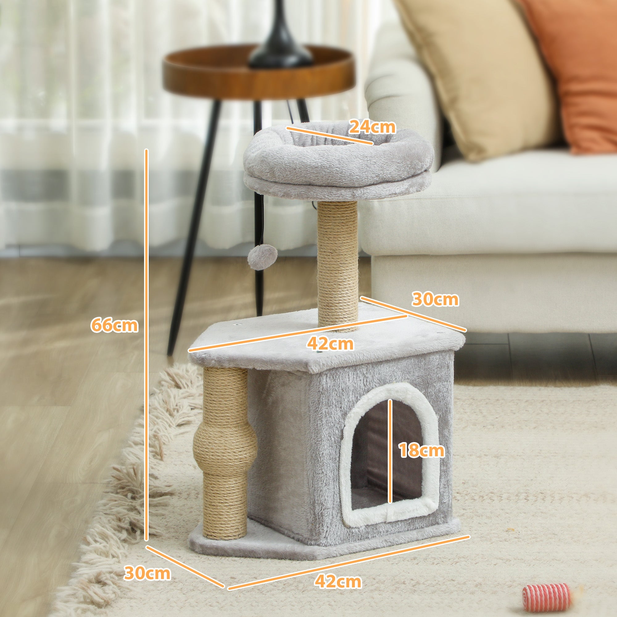 Arranhador para Gatos Altura 66 cm Cinza Escuro - 42x30x66 cm